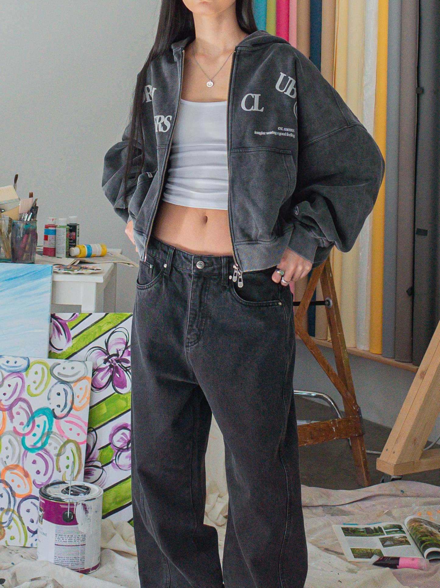 FALLING LETTERS ZIP UP - BLACK-Fineriform