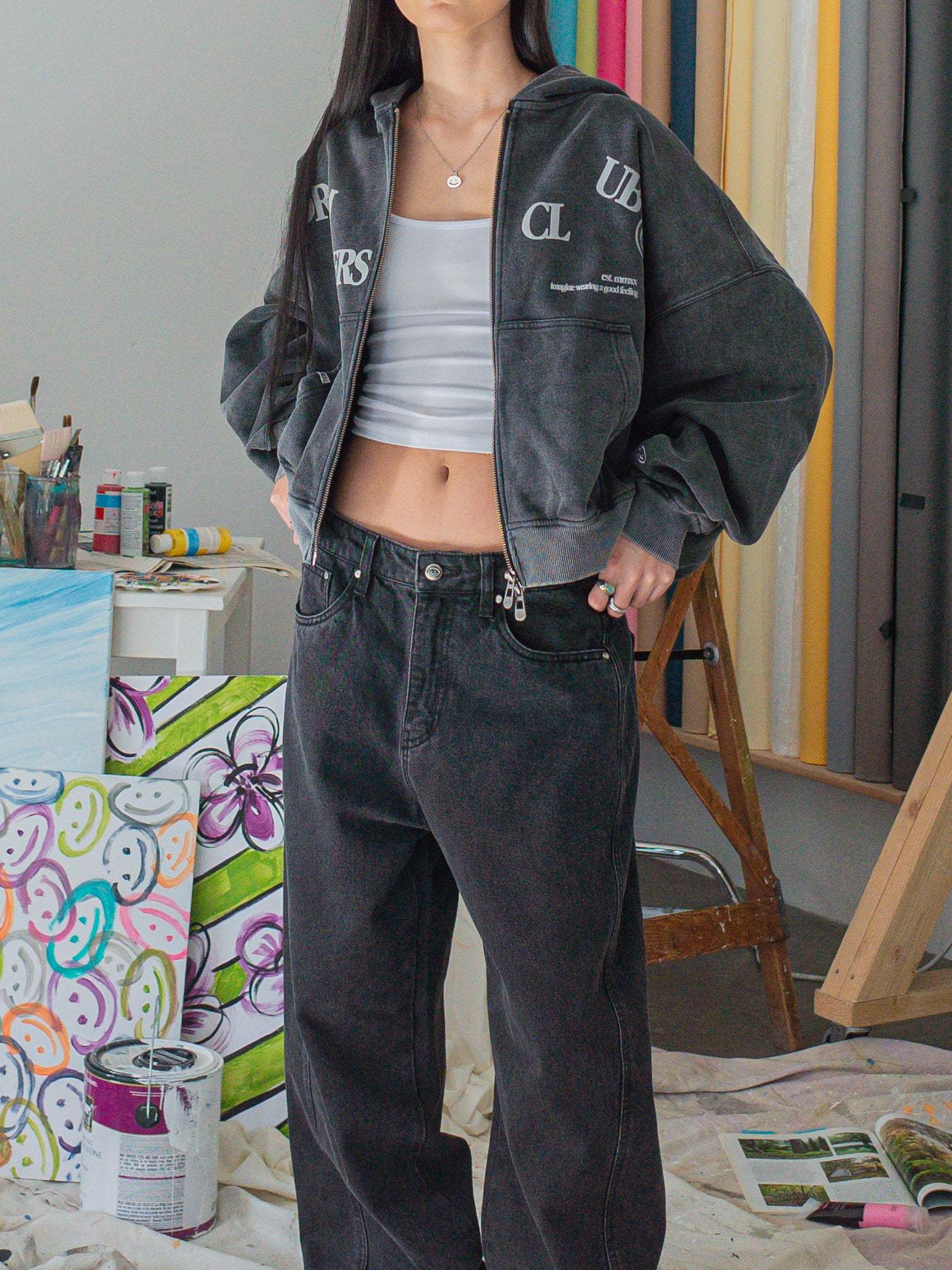 FALLING LETTERS ZIP UP - BLACK-Fineriform