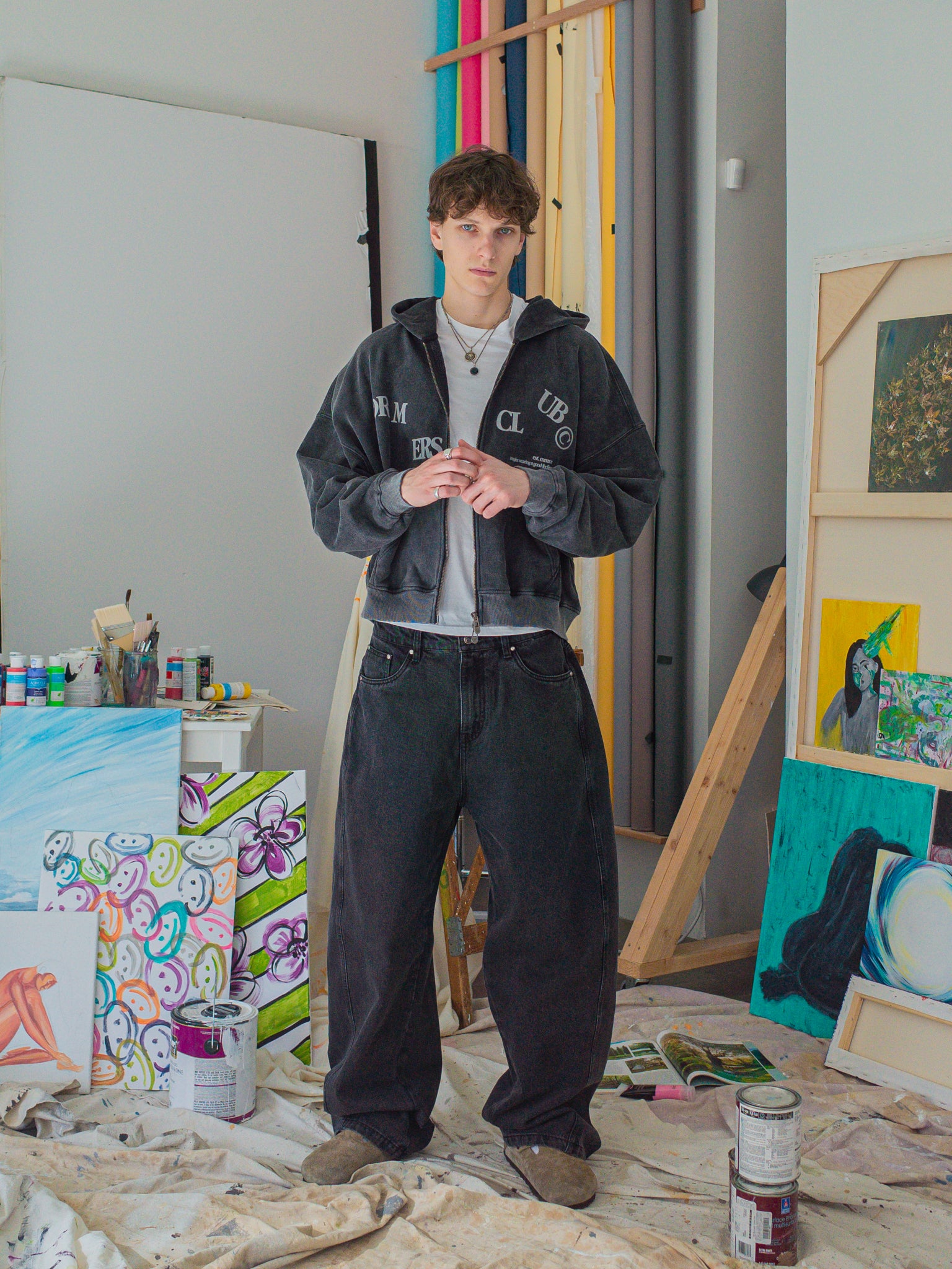 FALLING LETTERS ZIP UP - BLACK-Fineriform