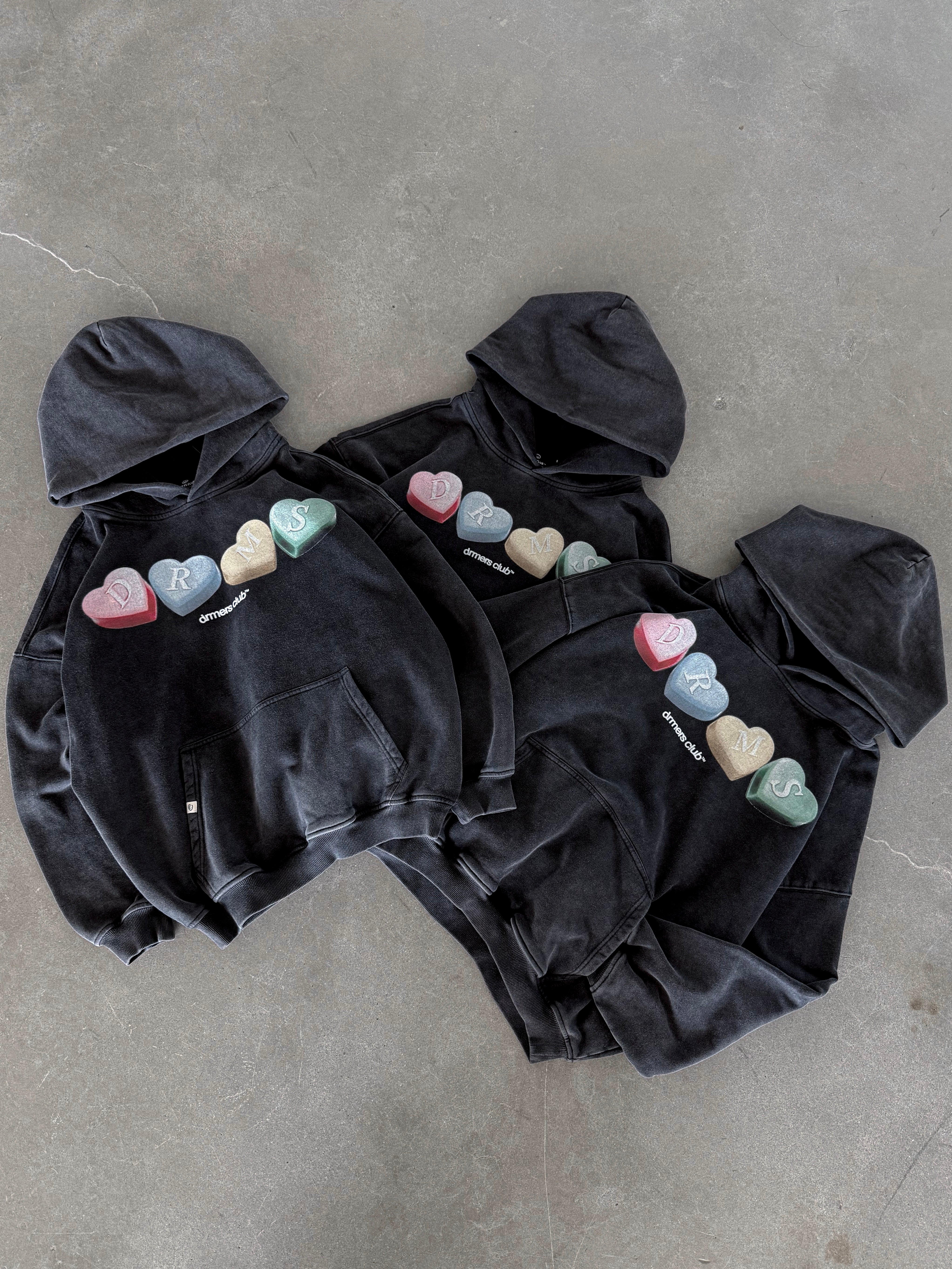 CANDY HEARTS HOODIE - VINTAGE BLACK-Fineriform