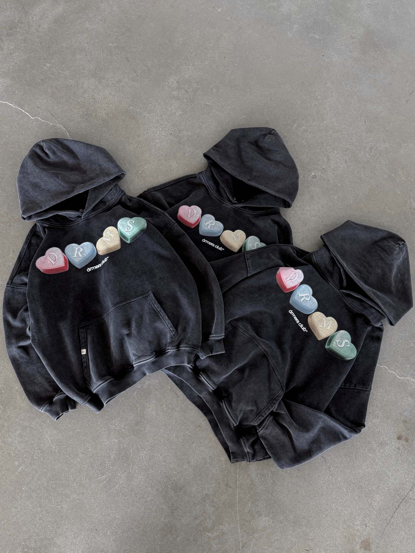 CANDY HEARTS HOODIE - VINTAGE BLACK-Fineriform