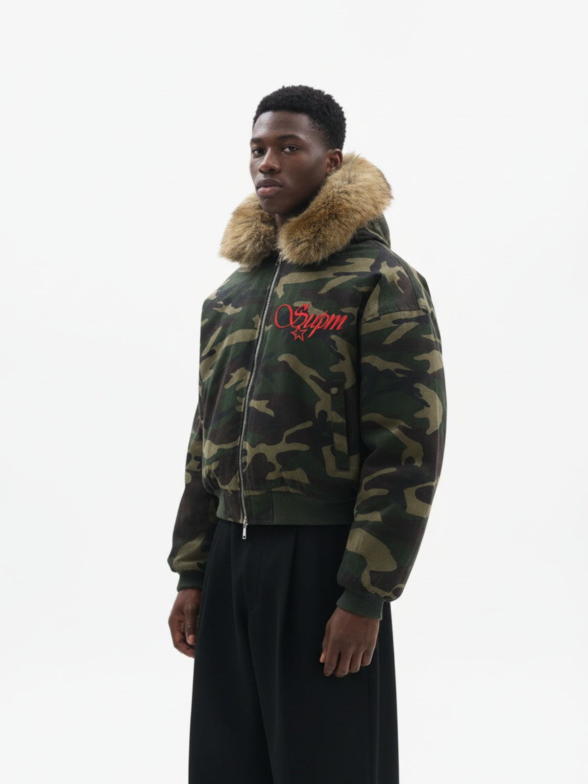 Embroidered Detachable Fur Hooded Jacket - 2546-Fineriform