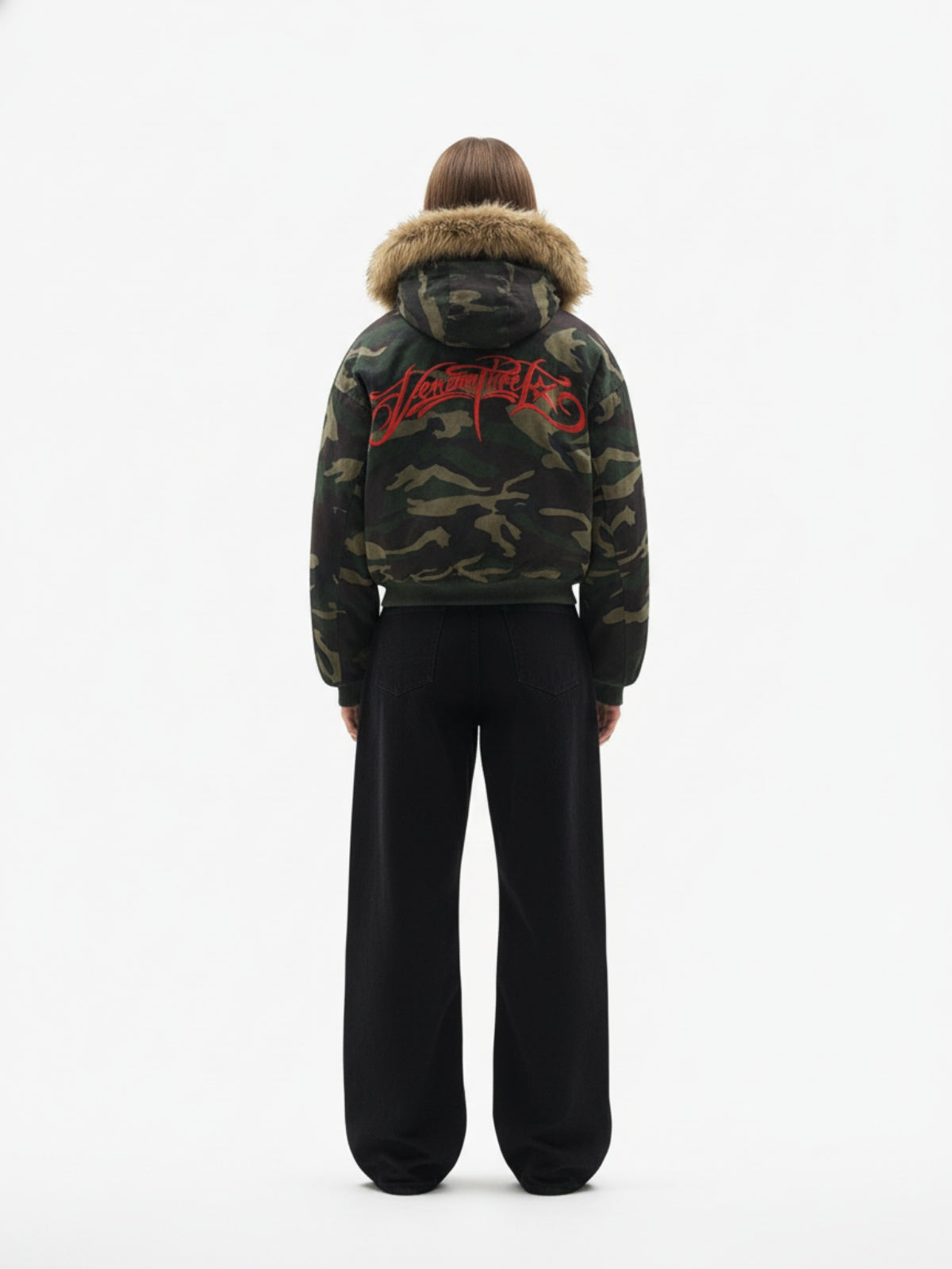 Embroidered Detachable Fur Hooded Jacket - 2546-Fineriform