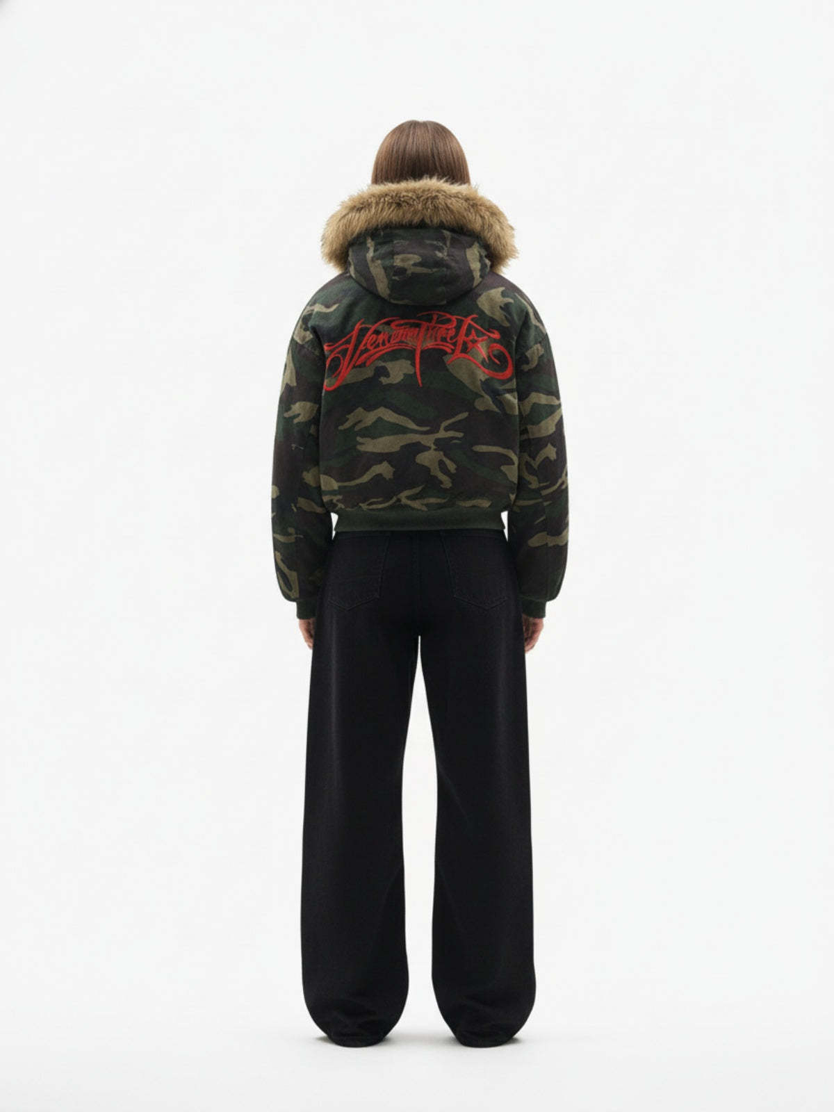 Embroidered Detachable Fur Hooded Jacket - 2546-Fineriform