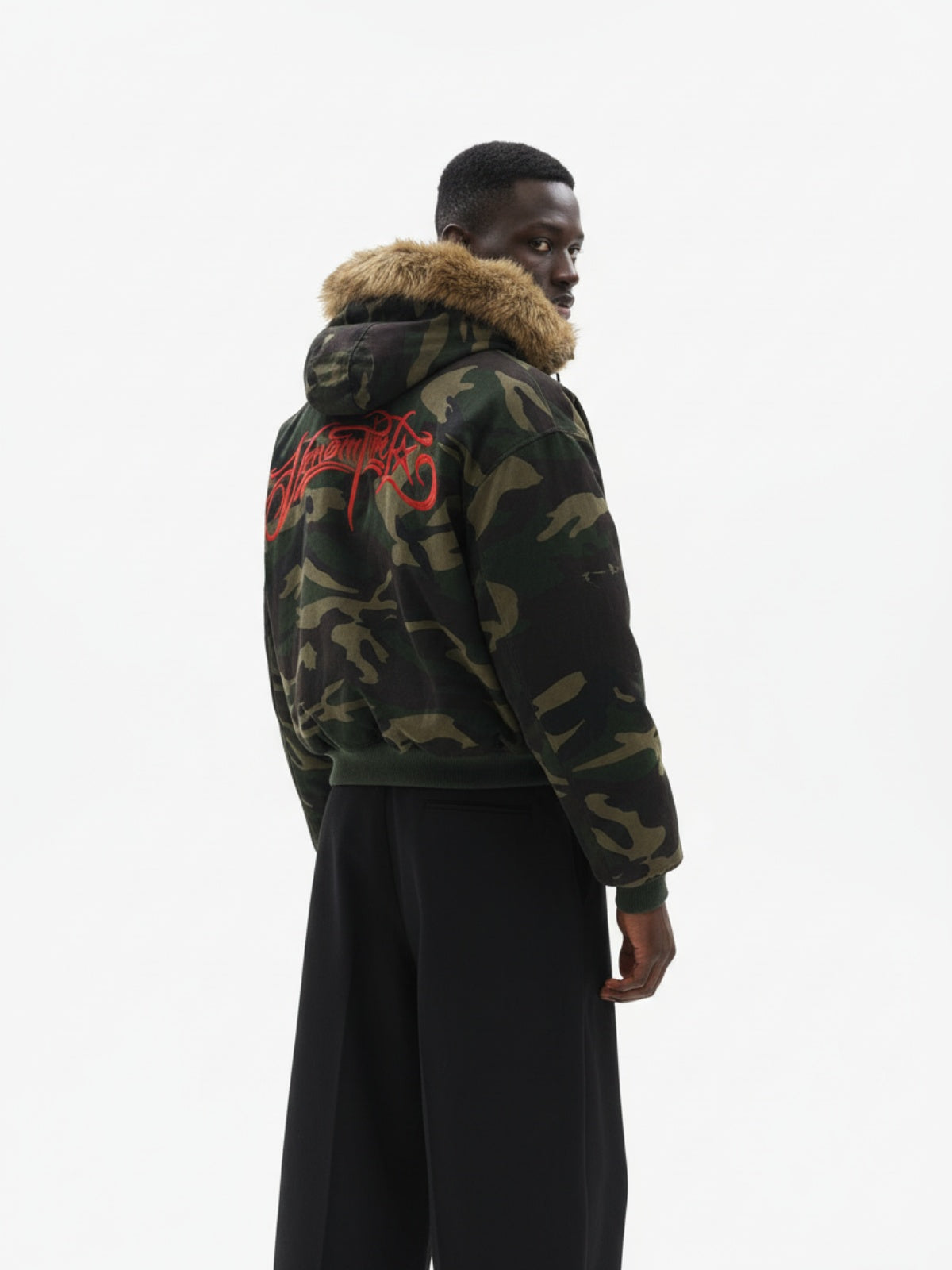 Embroidered Detachable Fur Hooded Jacket - 2546-Fineriform