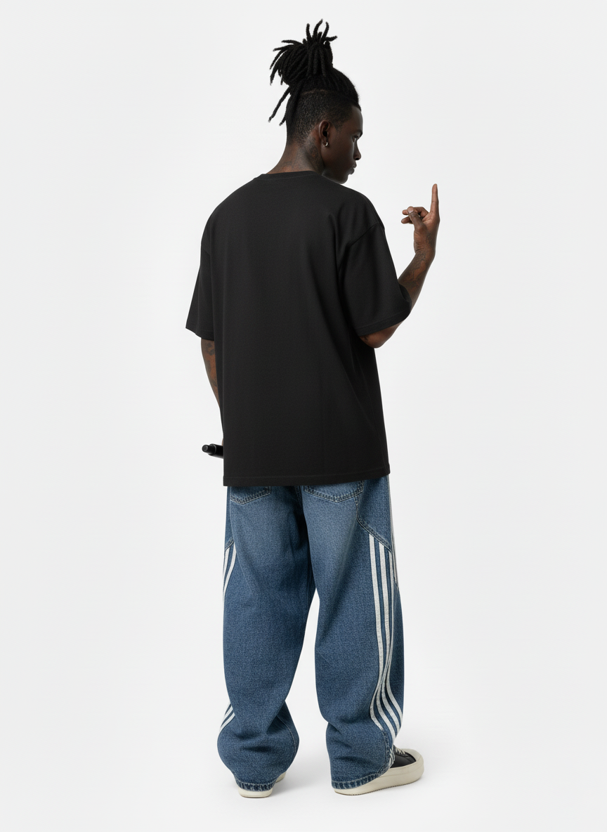 Denim Contrast Striped Stitching Barrel Jeans - 2504-Fineriform