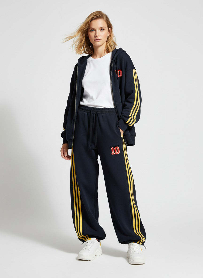 Fleece Vintage Side Stripe Drape Paratrooper Machete Wide Leg Pants - 2488-Fineriform