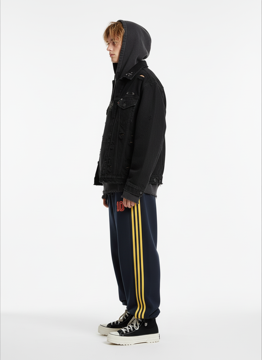 Fleece Vintage Side Stripe Drape Paratrooper Machete Wide Leg Pants - 2488-Fineriform