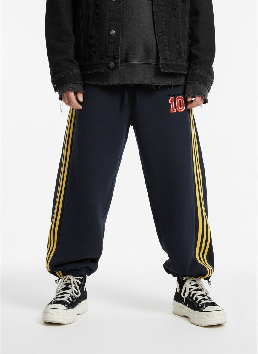 Fleece Vintage Side Stripe Drape Paratrooper Machete Wide Leg Pants - 2488-Fineriform