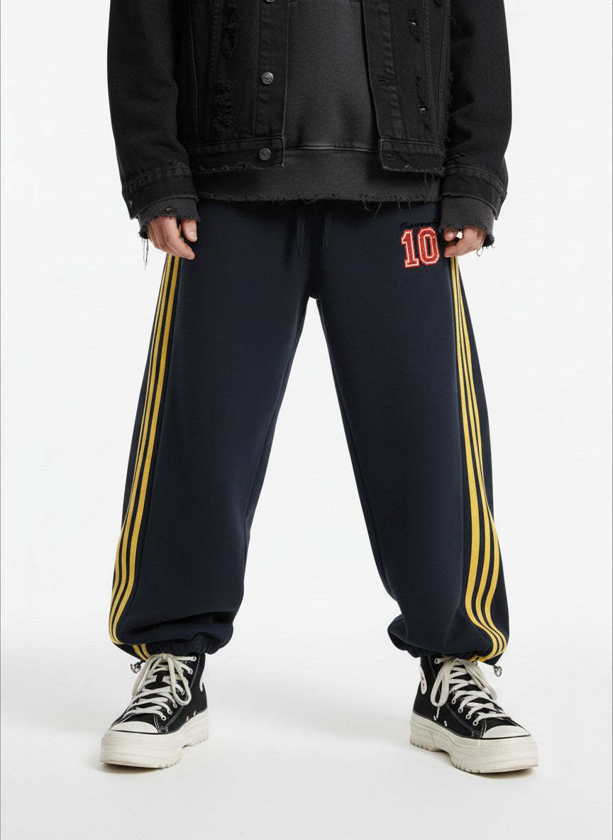 Fleece Vintage Side Stripe Drape Paratrooper Machete Wide Leg Pants - 2488-Fineriform