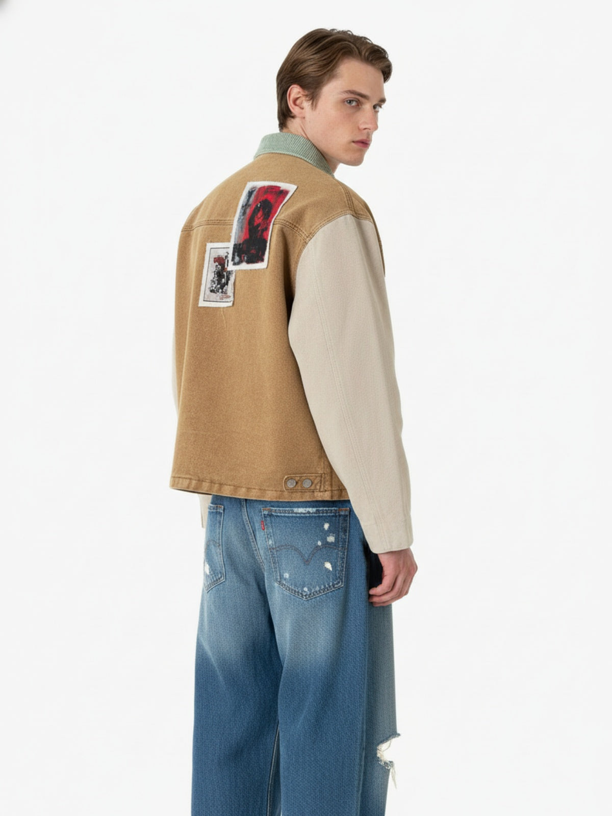 Punk Retro Collage Print Distressed Heavy Jacket - 2539-Fineriform