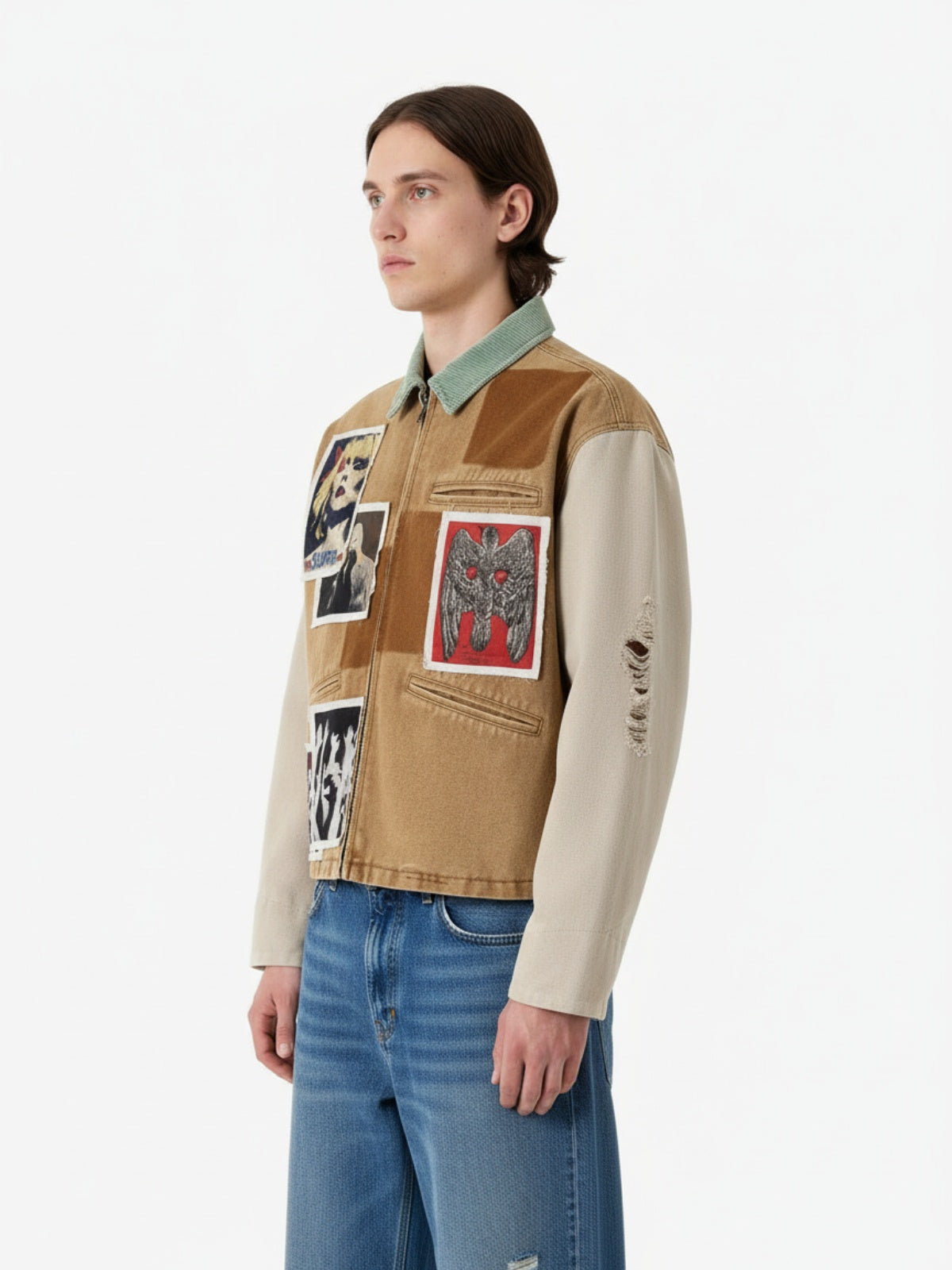 Punk Retro Collage Print Distressed Heavy Jacket - 2539-Fineriform