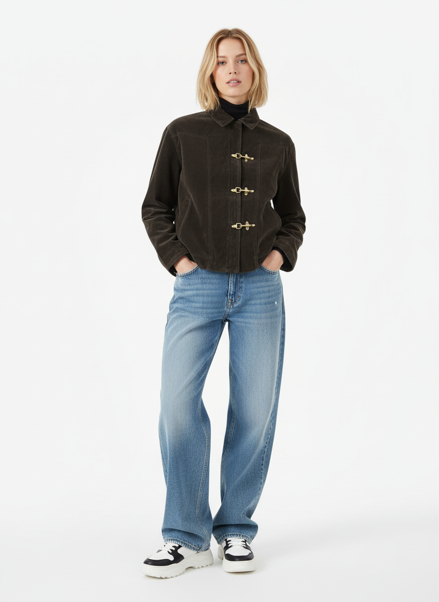 Retro Unique Metal Button Suede Lapel Bomber Jacket - 2538-Fineriform