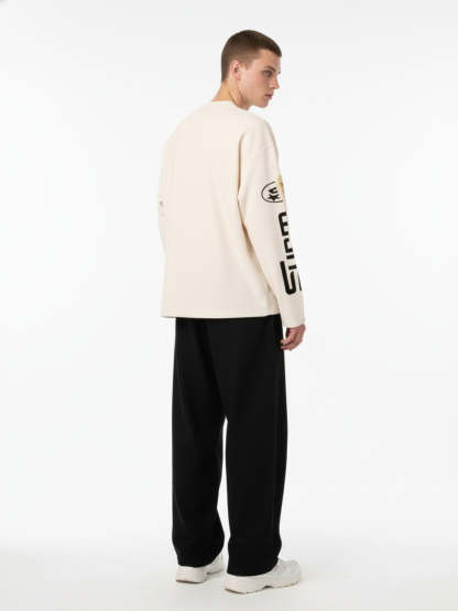 Textured Waffle SUPM Letter Graphic Long Sleeve T-Shirt-Fineriform