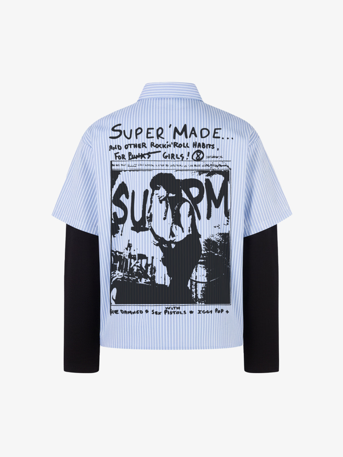 Vintage Illustration Striped Faux Two-Piece Shirt-Fineriform