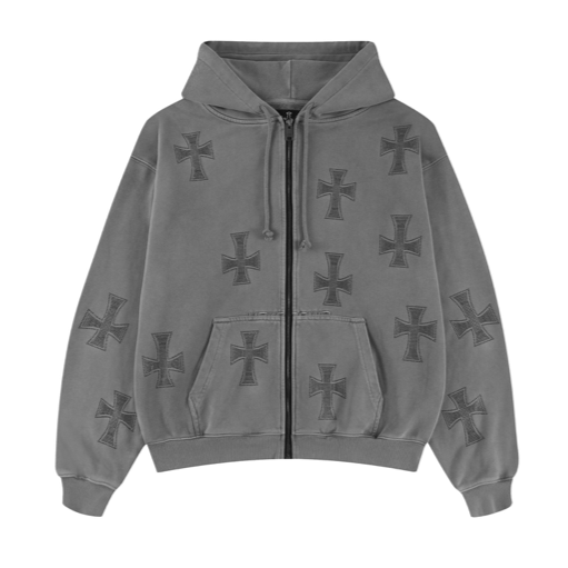 WASHED GREY RHINESTONE HOODIE-Fineriform