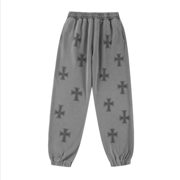 WASHED GREY RHINESTONE JOGGERS-Fineriform