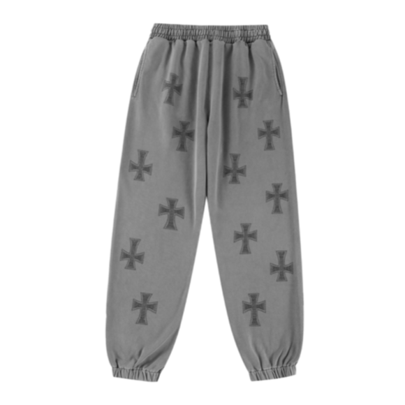 WASHED GREY RHINESTONE JOGGERS-Fineriform