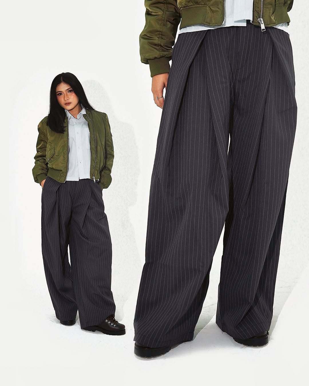 Striped double pleated trousers-Fineriform