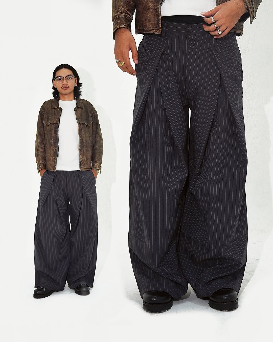 Striped double pleated trousers-Fineriform