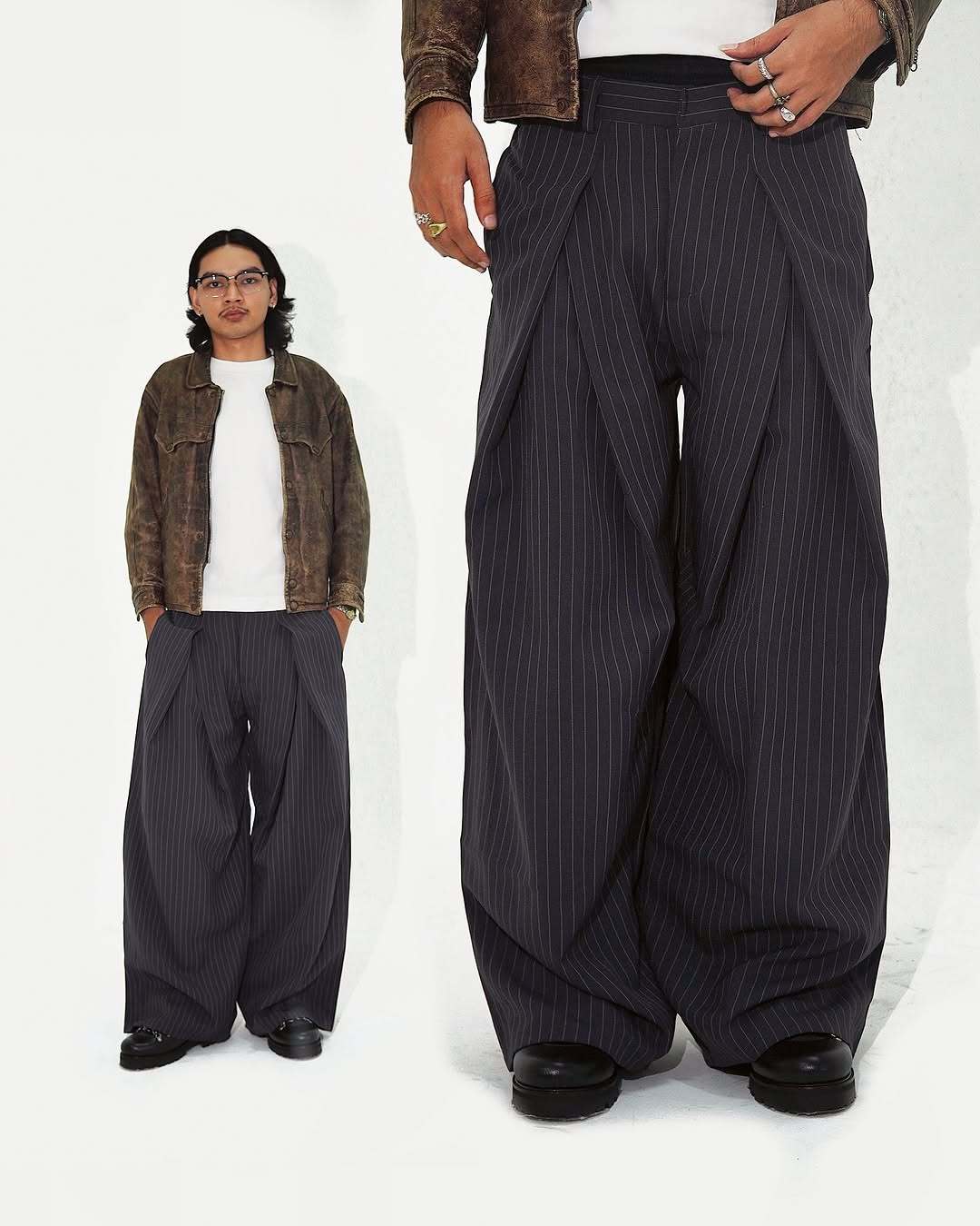 Striped double pleated trousers-Fineriform