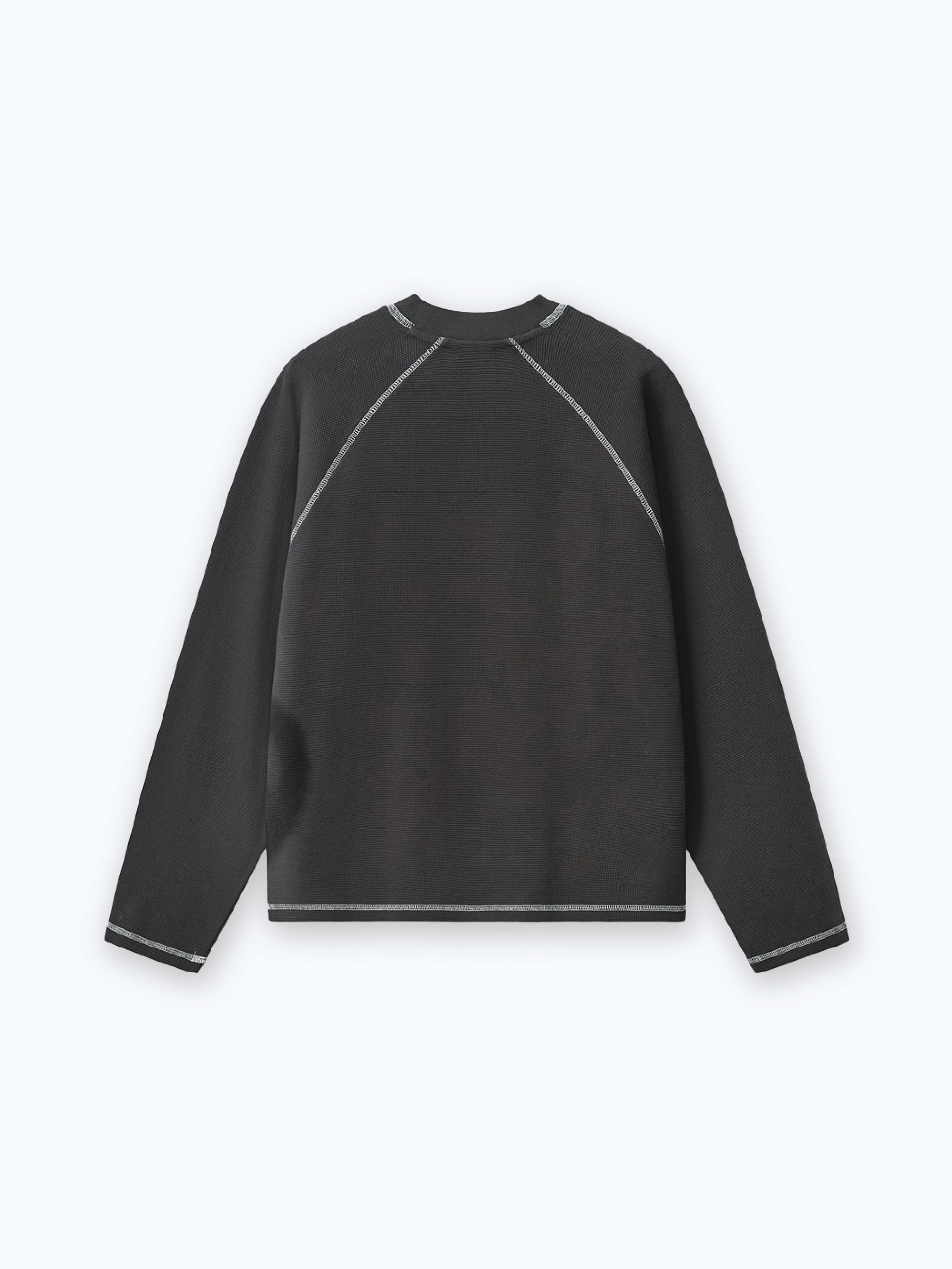 SMILEY WAFFLE LONG SLEEVE TEE - MIDNIGHT CHARCOAL-Fineriform