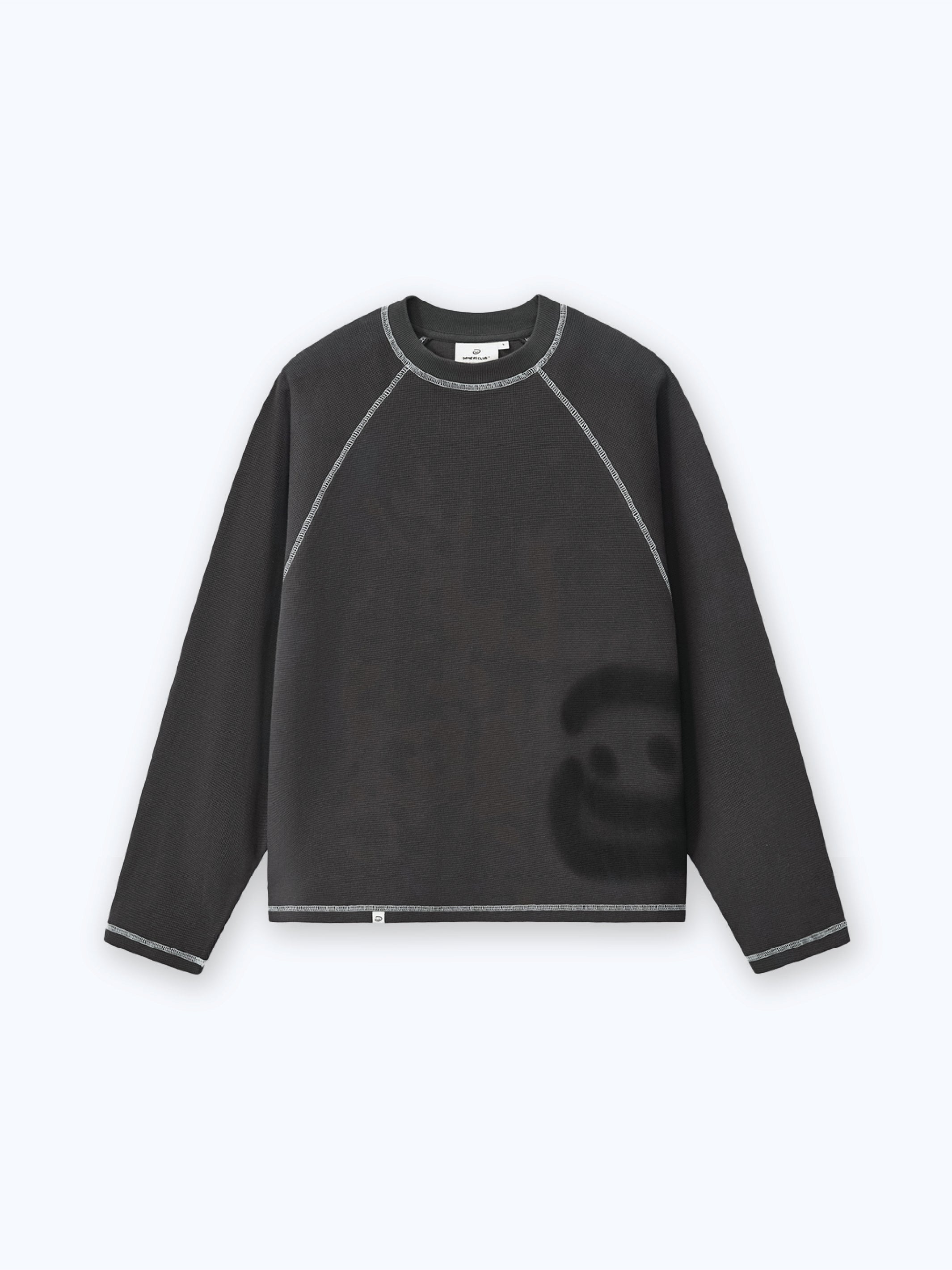 SMILEY WAFFLE LONG SLEEVE TEE - MIDNIGHT CHARCOAL-Fineriform