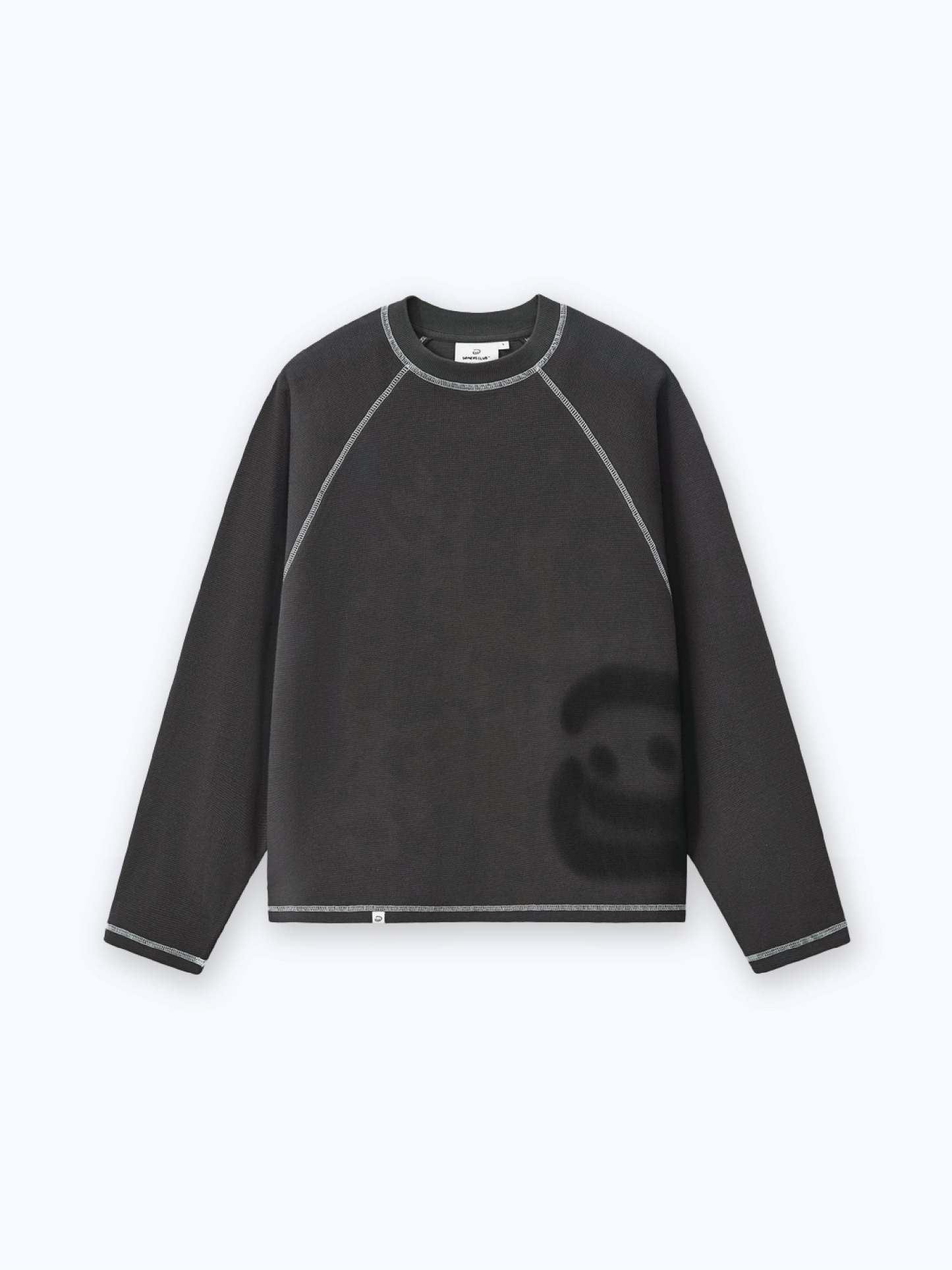 SMILEY WAFFLE LONG SLEEVE TEE - MIDNIGHT CHARCOAL-Fineriform