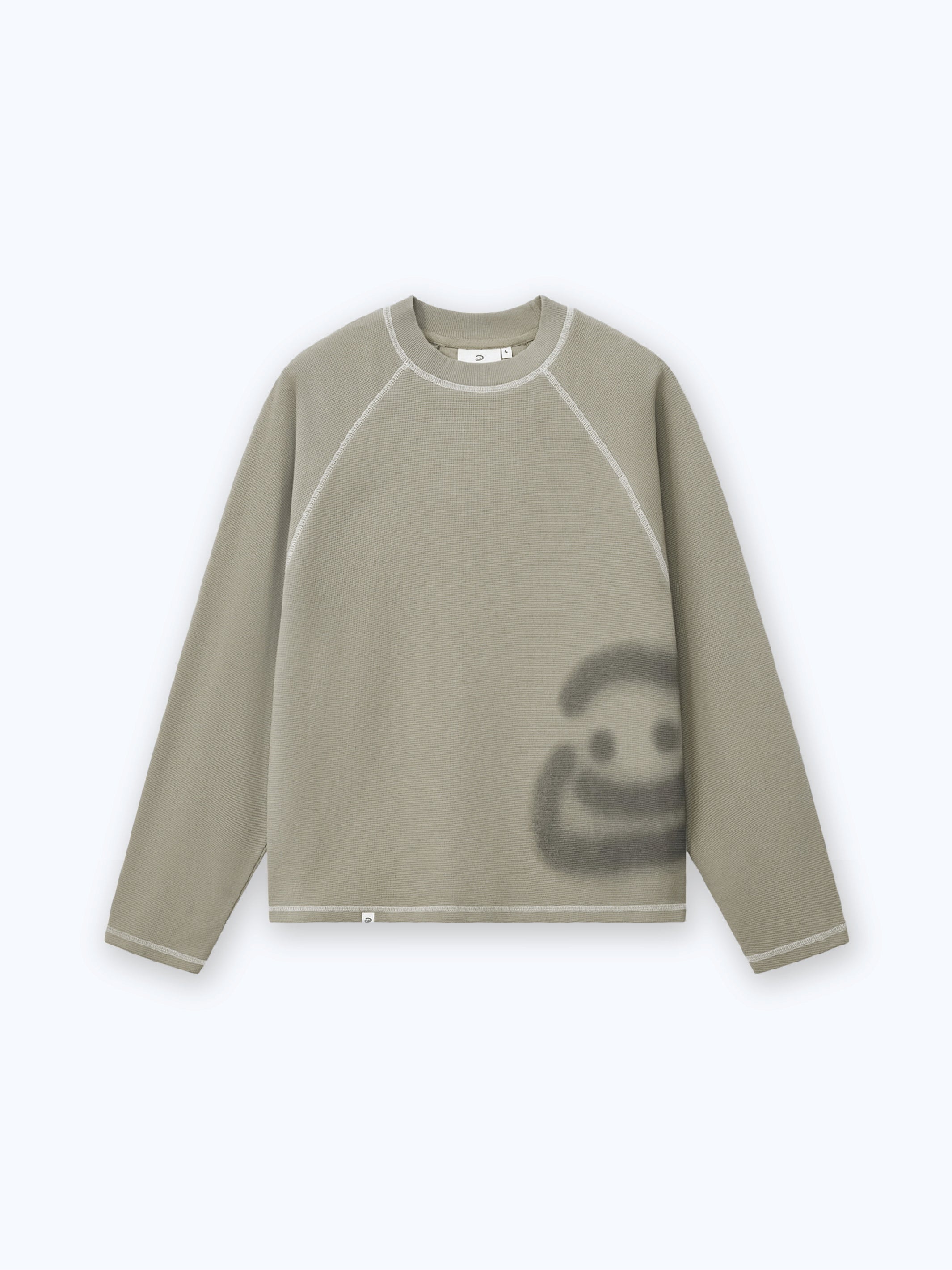 SMILEY WAFFLE LONG SLEEVE TEE - SAGE SMOKE-Fineriform