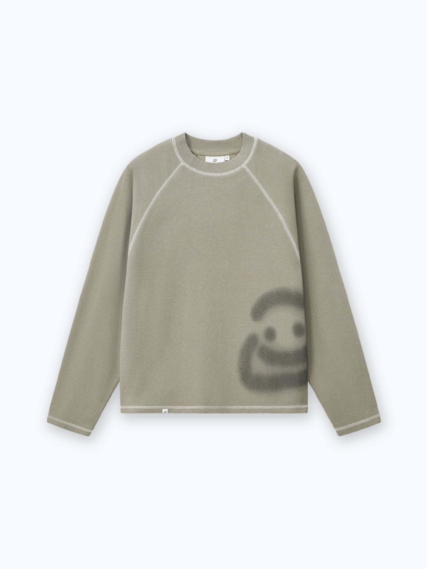 SMILEY WAFFLE LONG SLEEVE TEE - SAGE SMOKE-Fineriform
