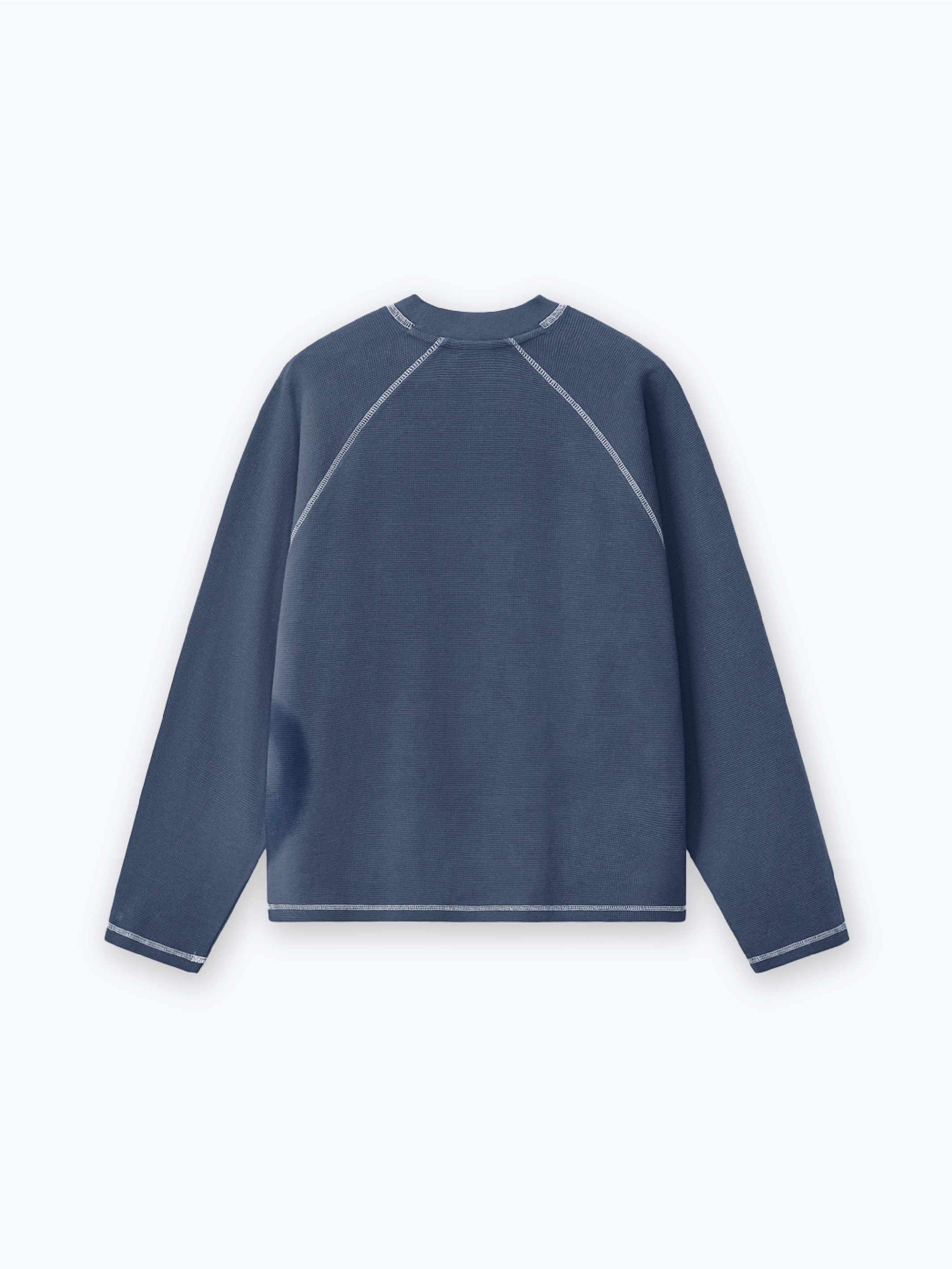 SMILEY WAFFLE LONG SLEEVE TEE - NAVY BLUE-Fineriform