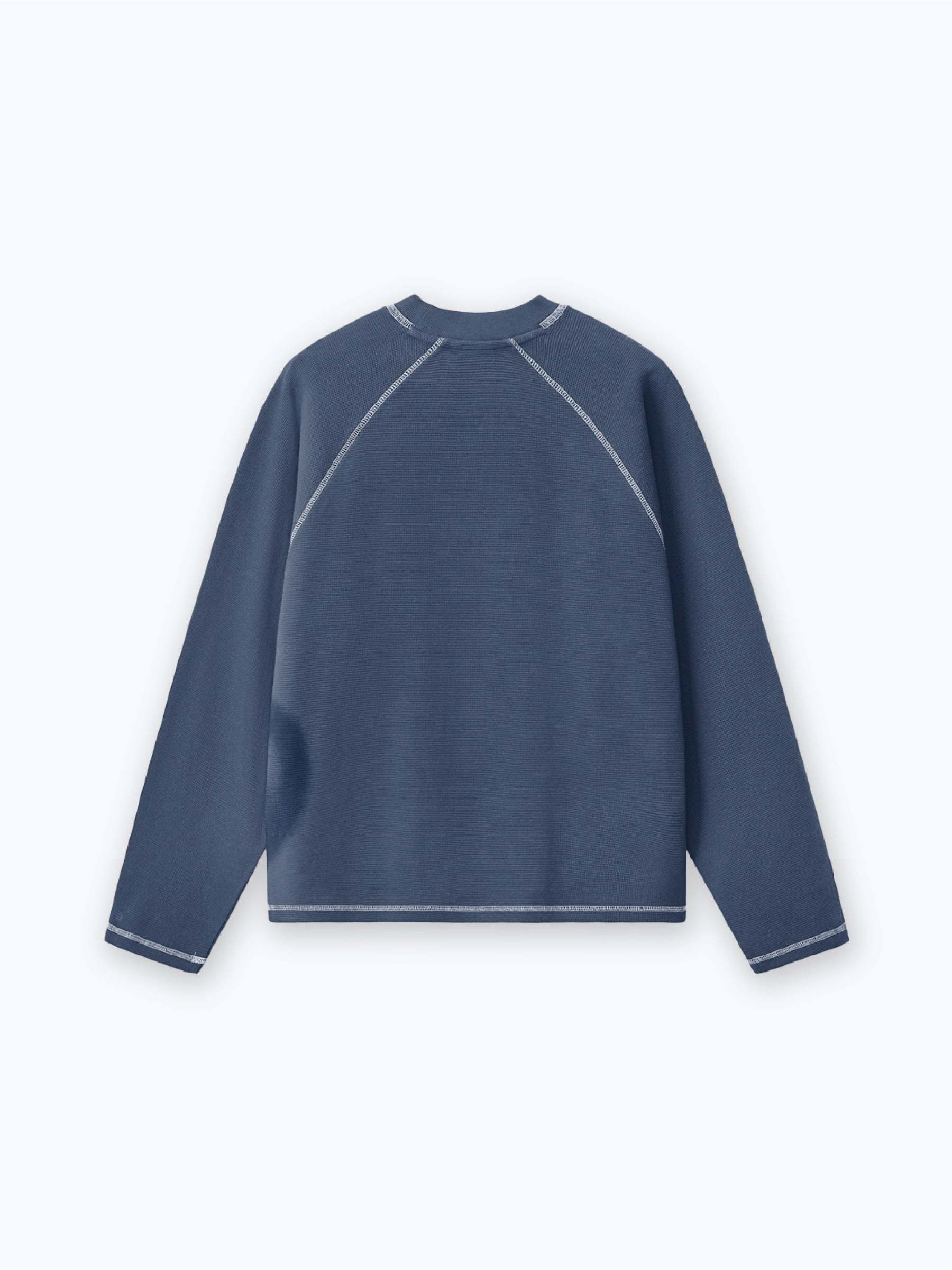 SMILEY WAFFLE LONG SLEEVE TEE - NAVY BLUE-Fineriform