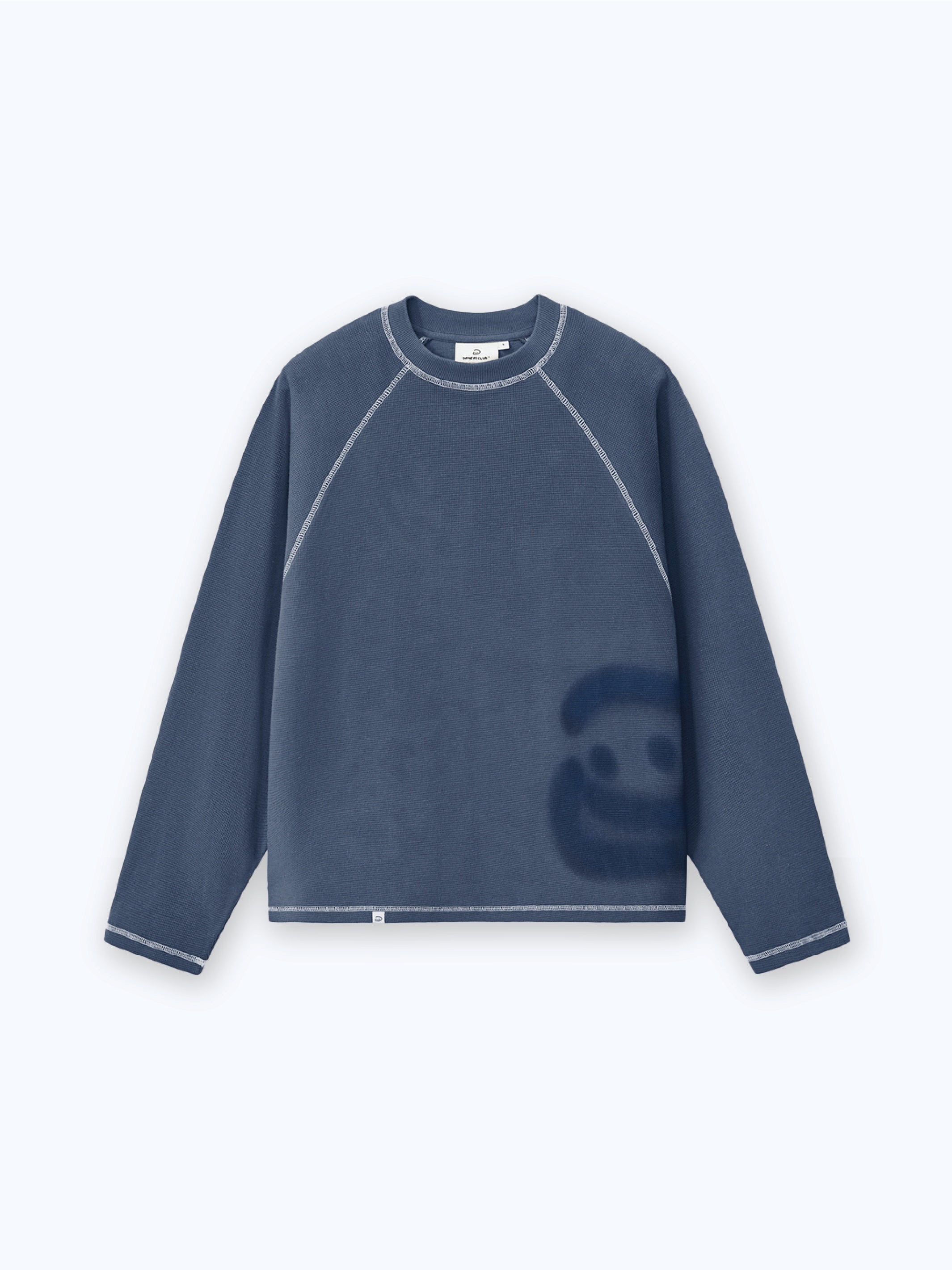 SMILEY WAFFLE LONG SLEEVE TEE - NAVY BLUE-Fineriform