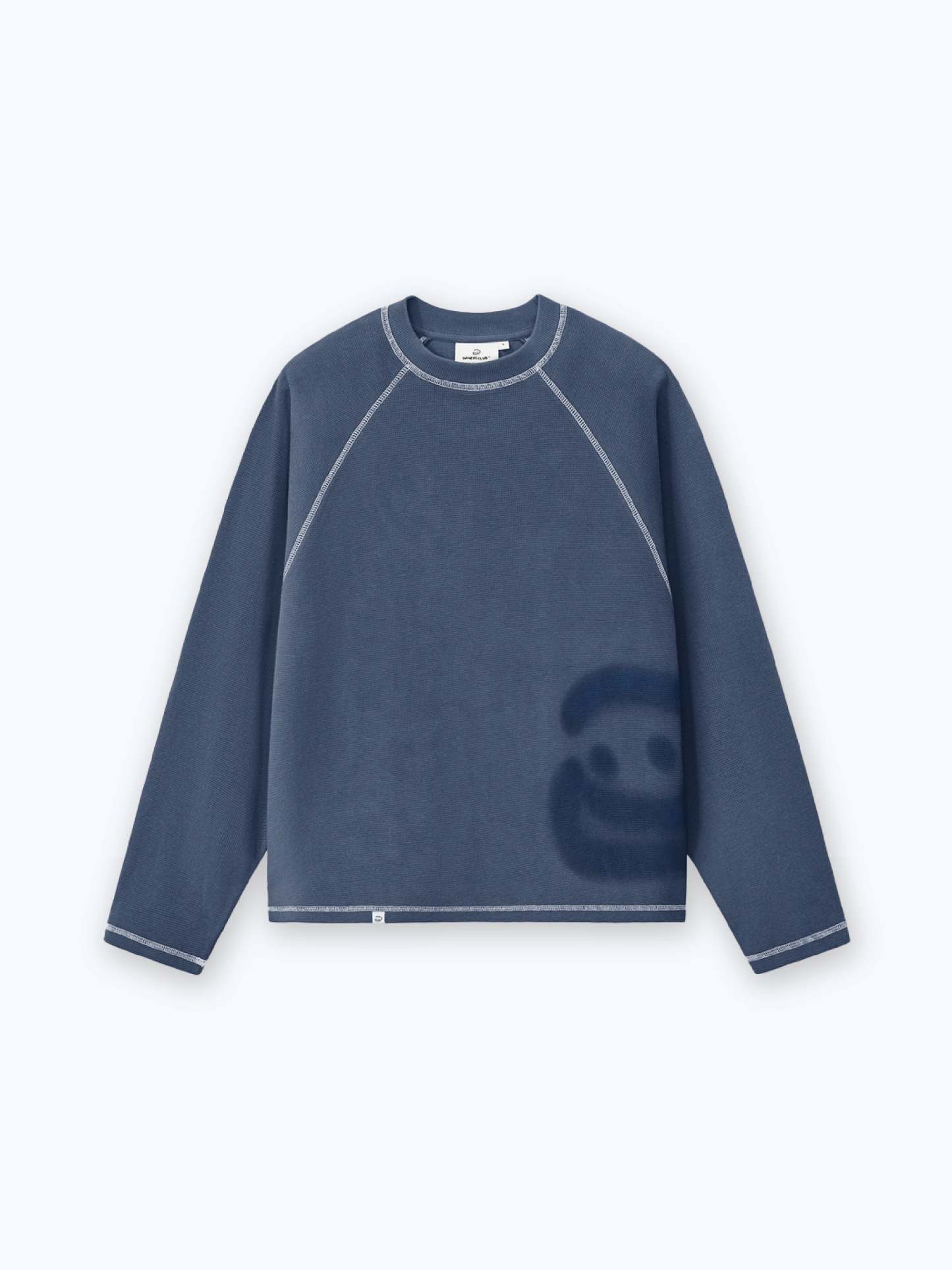 SMILEY WAFFLE LONG SLEEVE TEE - NAVY BLUE-Fineriform