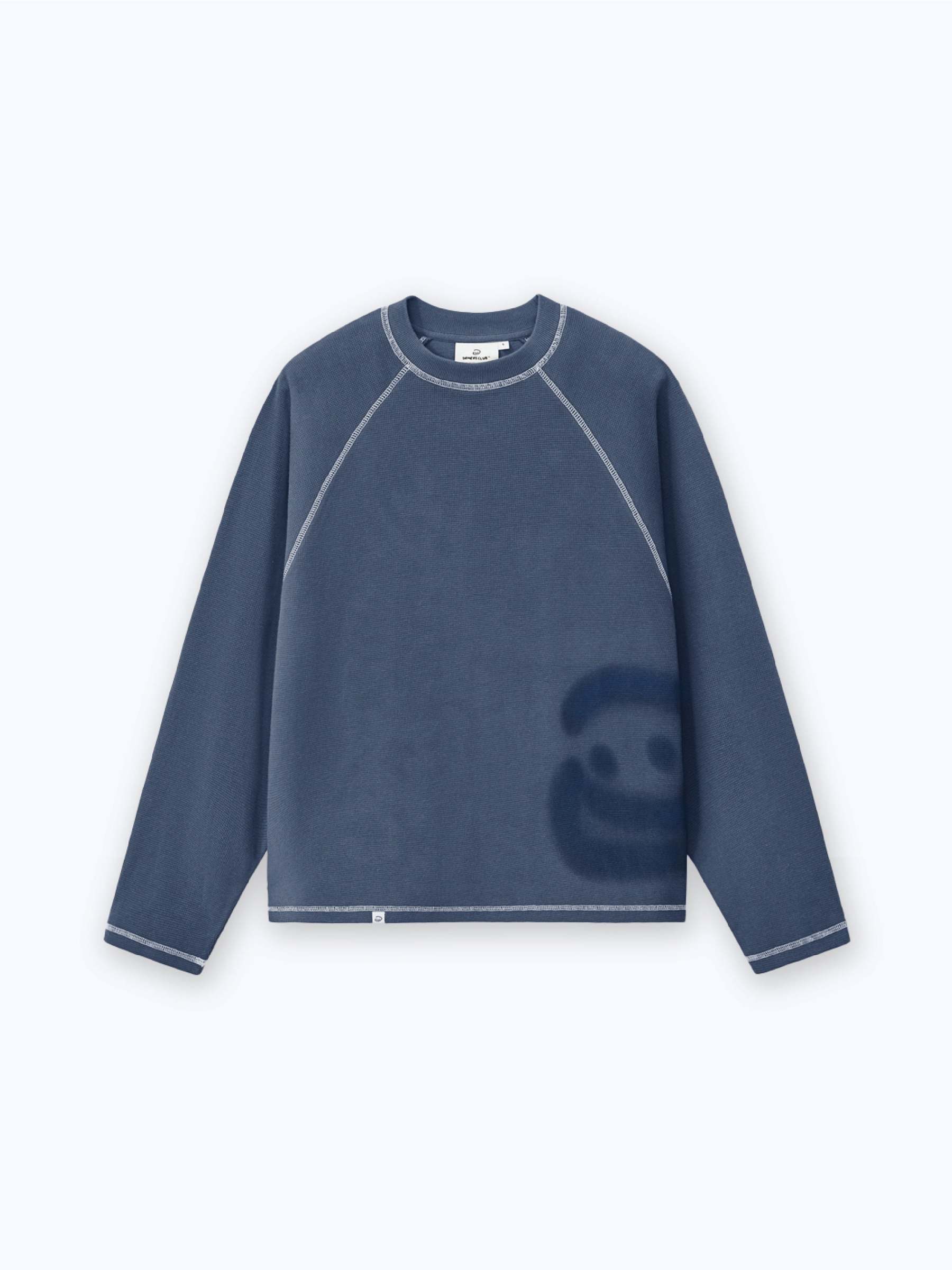 SMILEY WAFFLE LONG SLEEVE TEE - NAVY BLUE-Fineriform