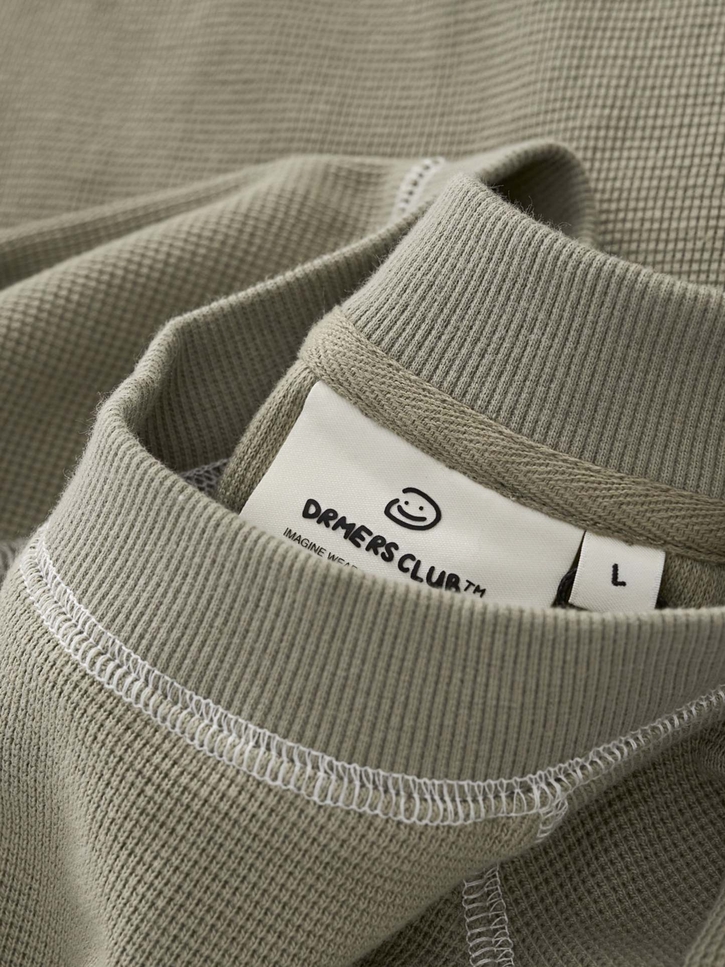 SMILEY WAFFLE LONG SLEEVE TEE - SAGE SMOKE-Fineriform