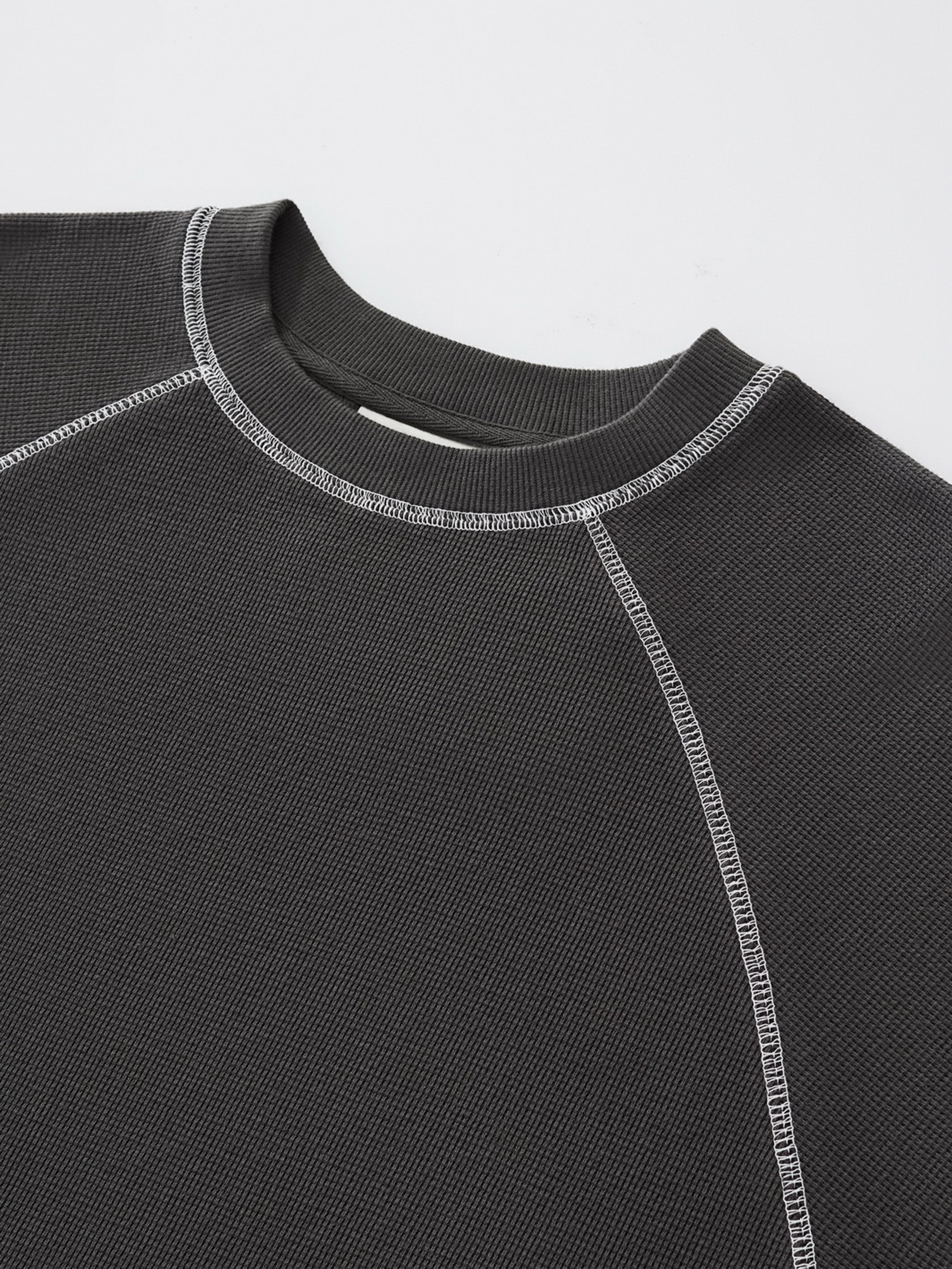 SMILEY WAFFLE LONG SLEEVE TEE - MIDNIGHT CHARCOAL-Fineriform