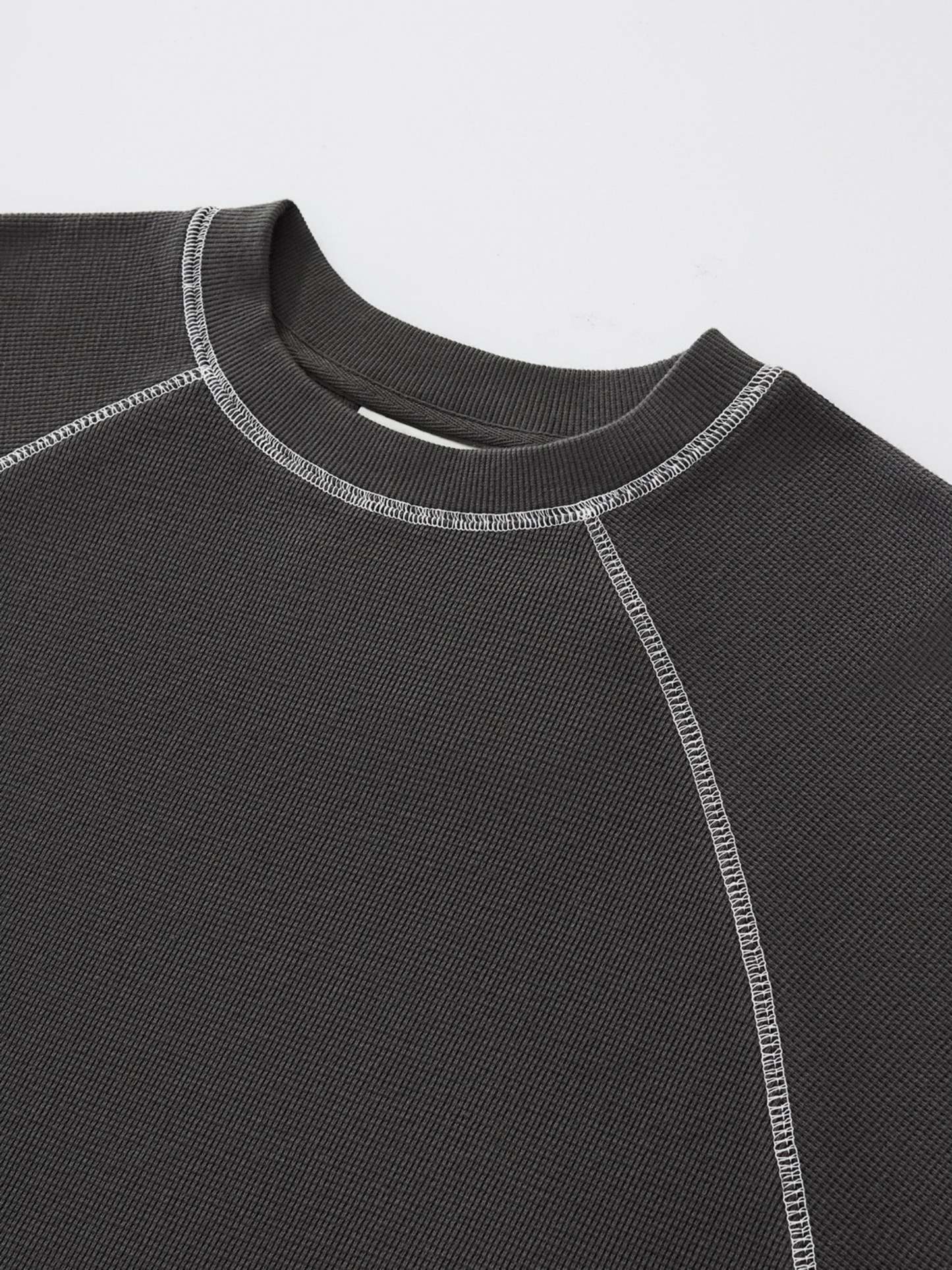 SMILEY WAFFLE LONG SLEEVE TEE - MIDNIGHT CHARCOAL-Fineriform