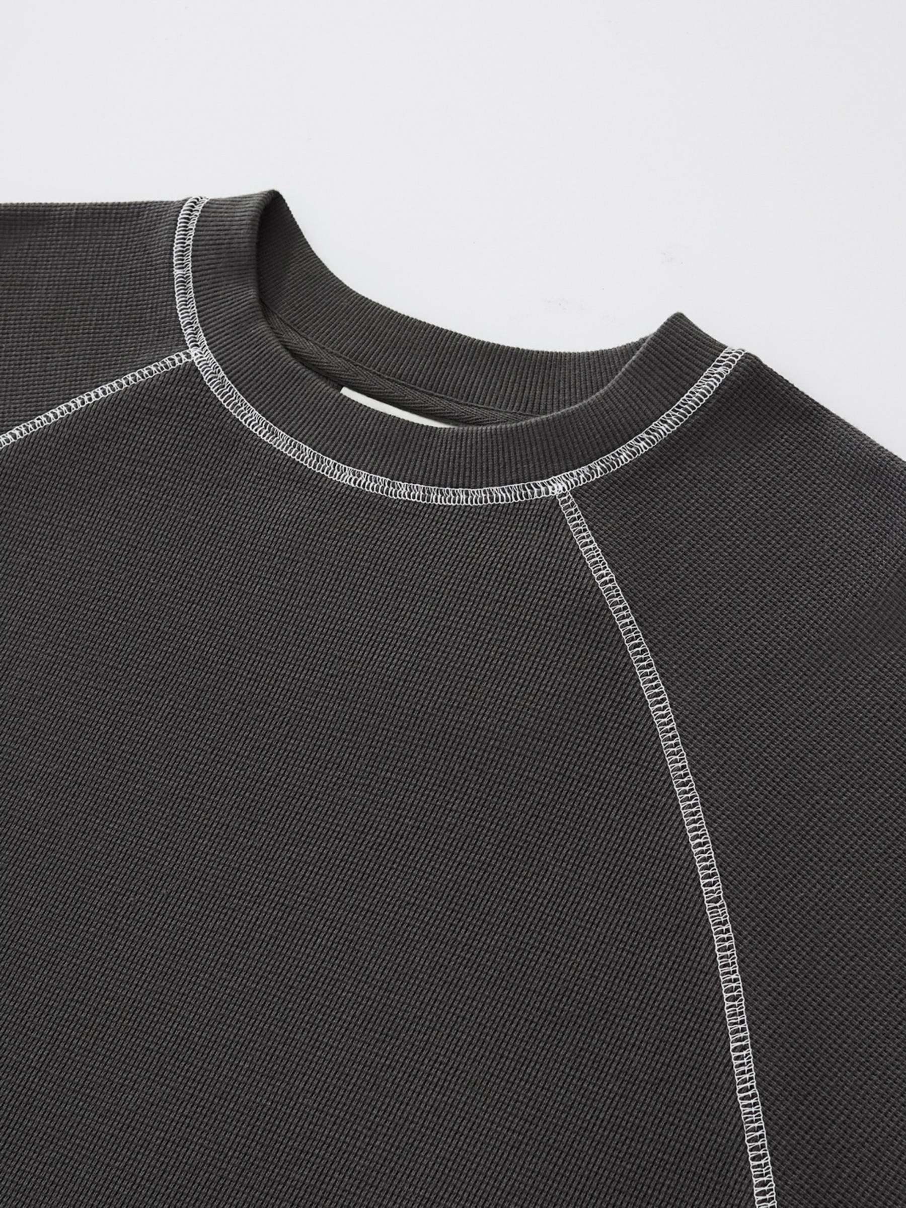 SMILEY WAFFLE LONG SLEEVE TEE - MIDNIGHT CHARCOAL-Fineriform