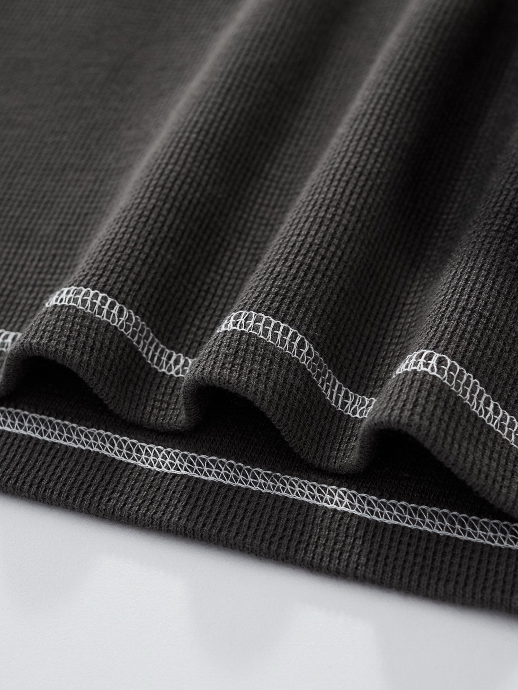 SMILEY WAFFLE LONG SLEEVE TEE - MIDNIGHT CHARCOAL-Fineriform