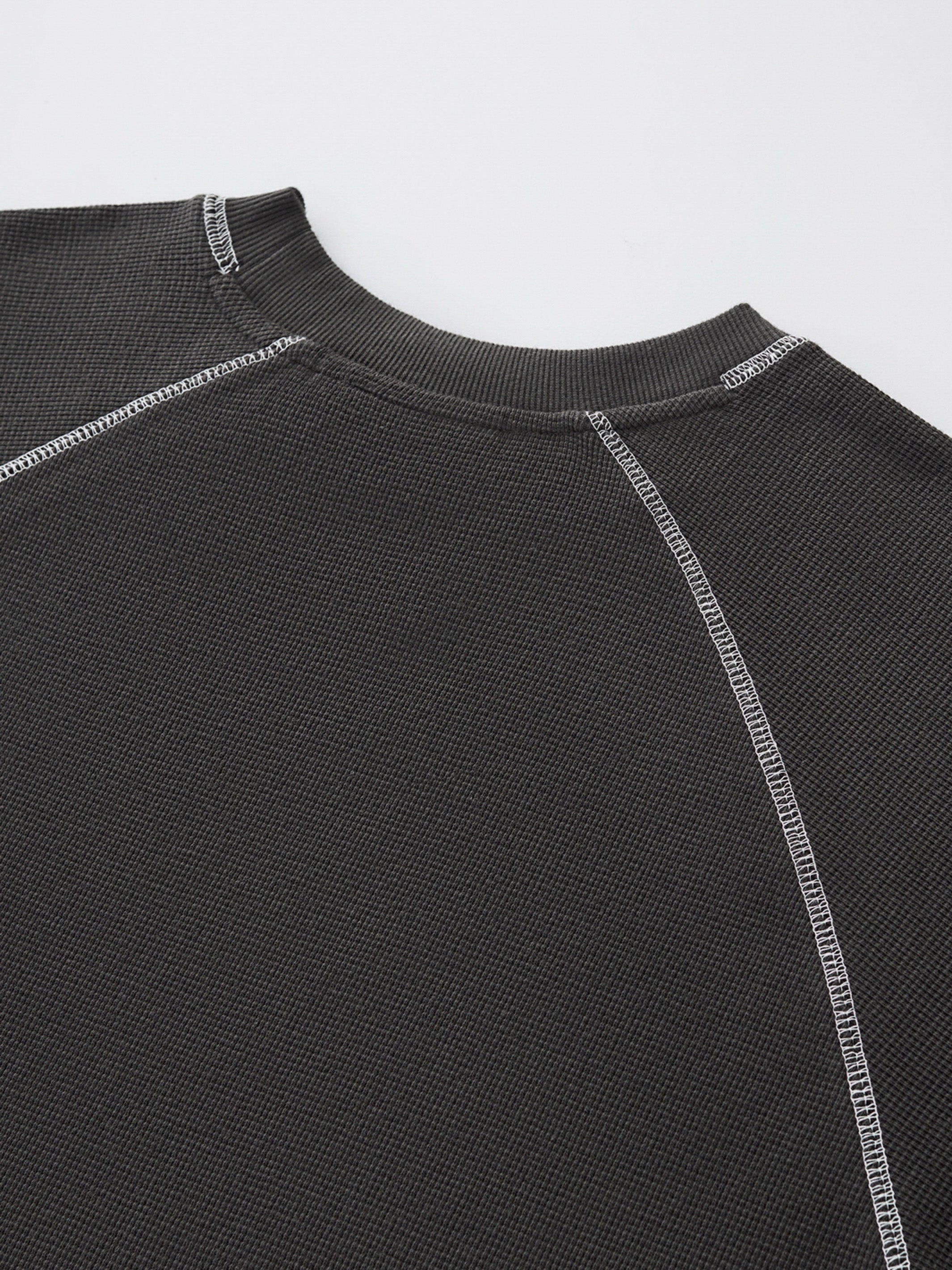 SMILEY WAFFLE LONG SLEEVE TEE - MIDNIGHT CHARCOAL-Fineriform