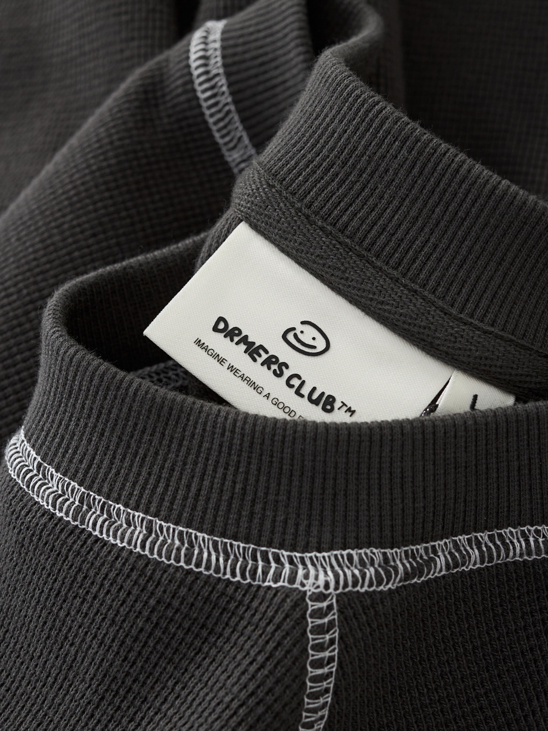 SMILEY WAFFLE LONG SLEEVE TEE - MIDNIGHT CHARCOAL-Fineriform