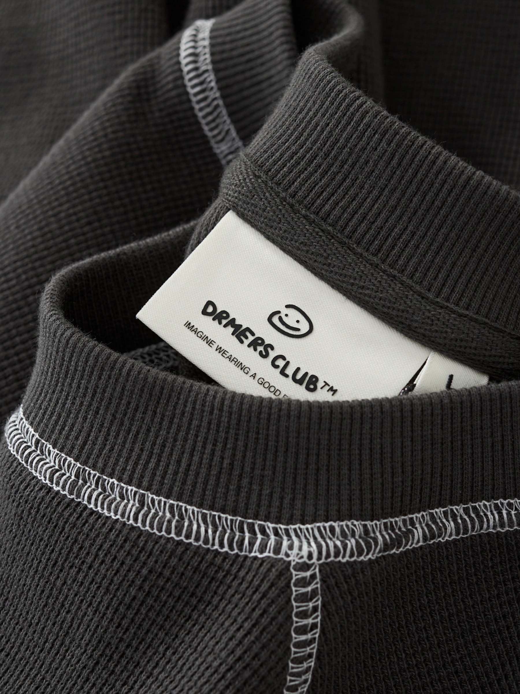 SMILEY WAFFLE LONG SLEEVE TEE - MIDNIGHT CHARCOAL-Fineriform