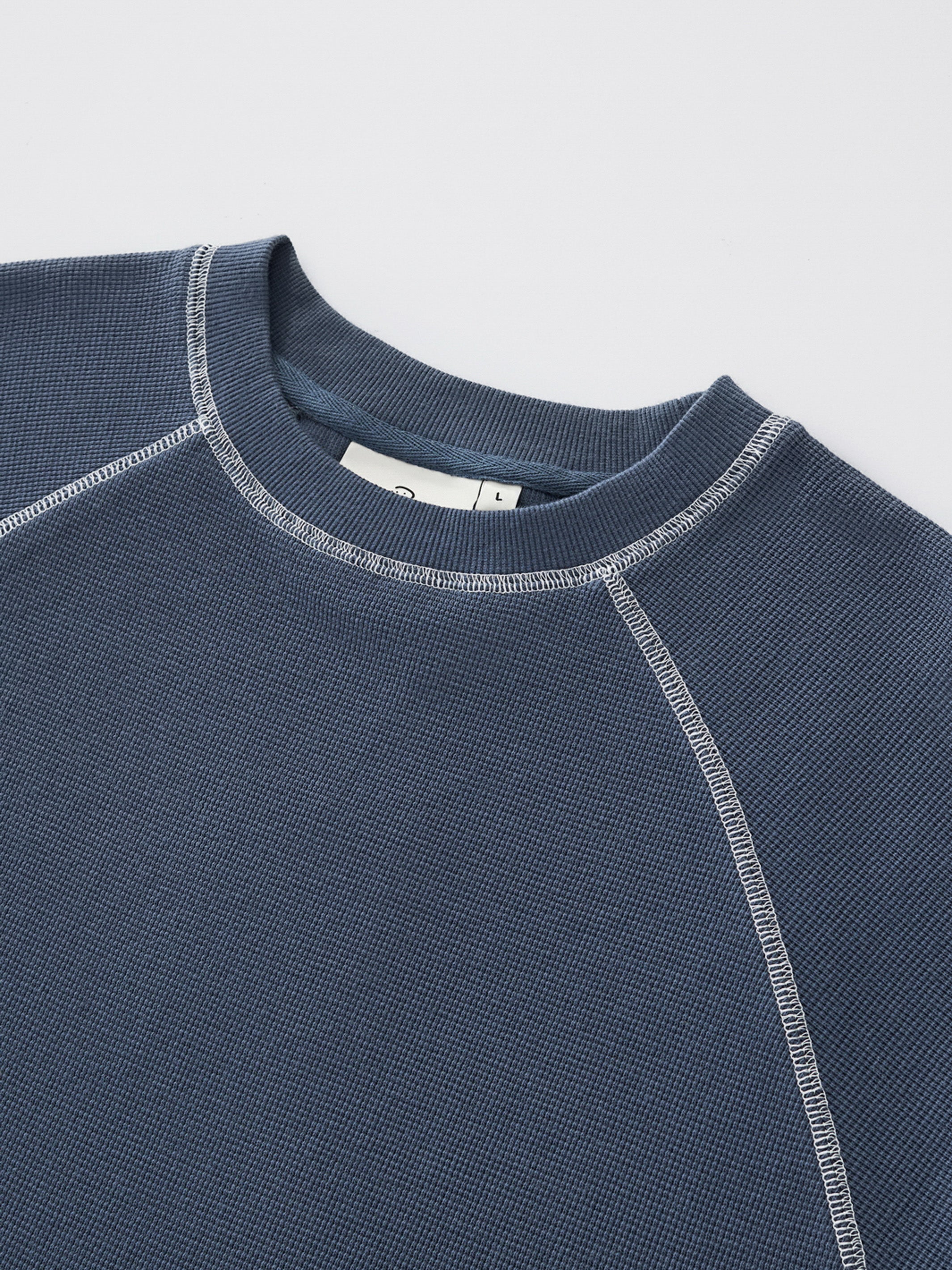 SMILEY WAFFLE LONG SLEEVE TEE - NAVY BLUE-Fineriform