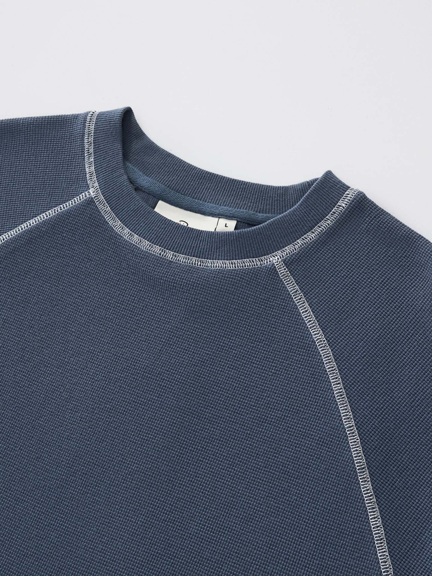 SMILEY WAFFLE LONG SLEEVE TEE - NAVY BLUE-Fineriform
