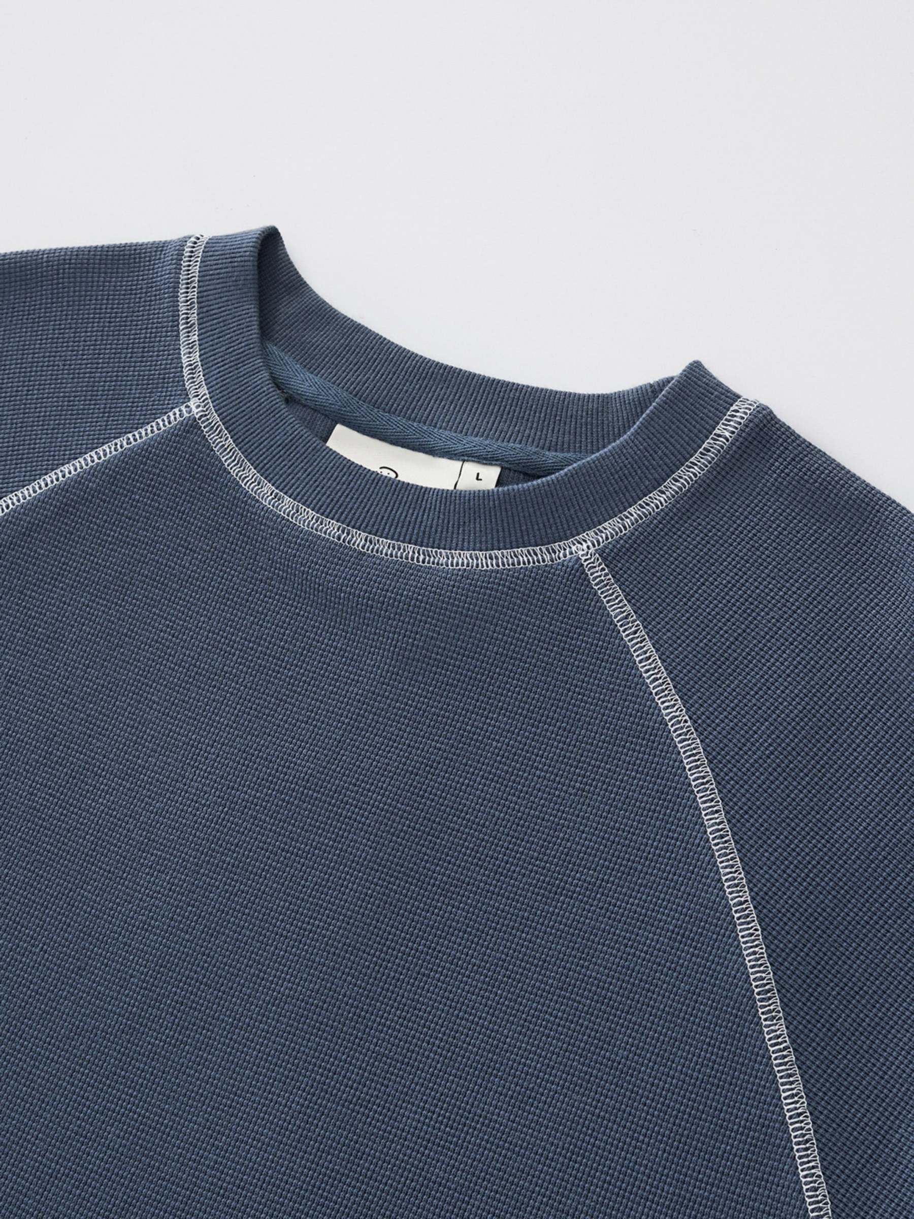 SMILEY WAFFLE LONG SLEEVE TEE - NAVY BLUE-Fineriform
