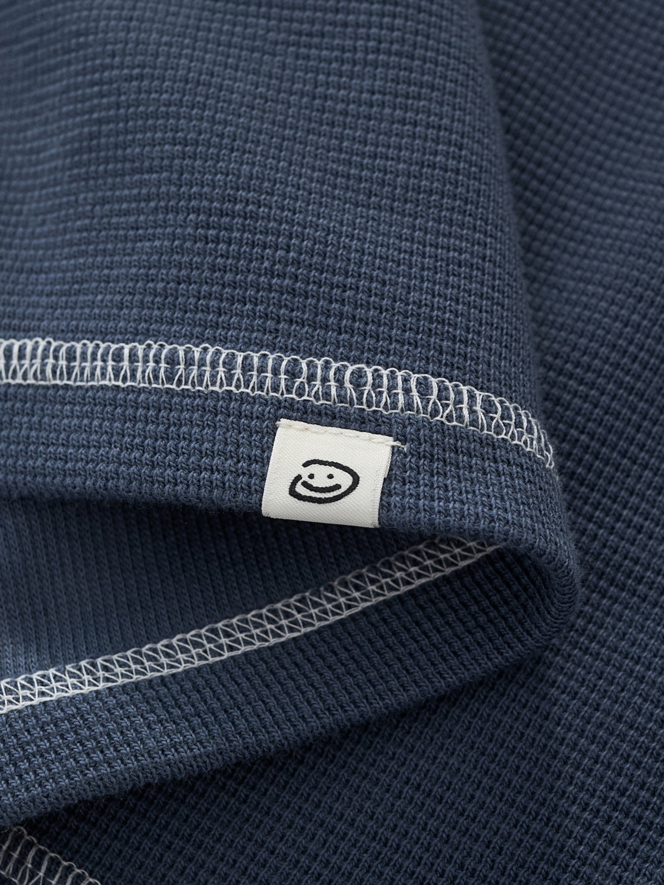 SMILEY WAFFLE LONG SLEEVE TEE - NAVY BLUE-Fineriform