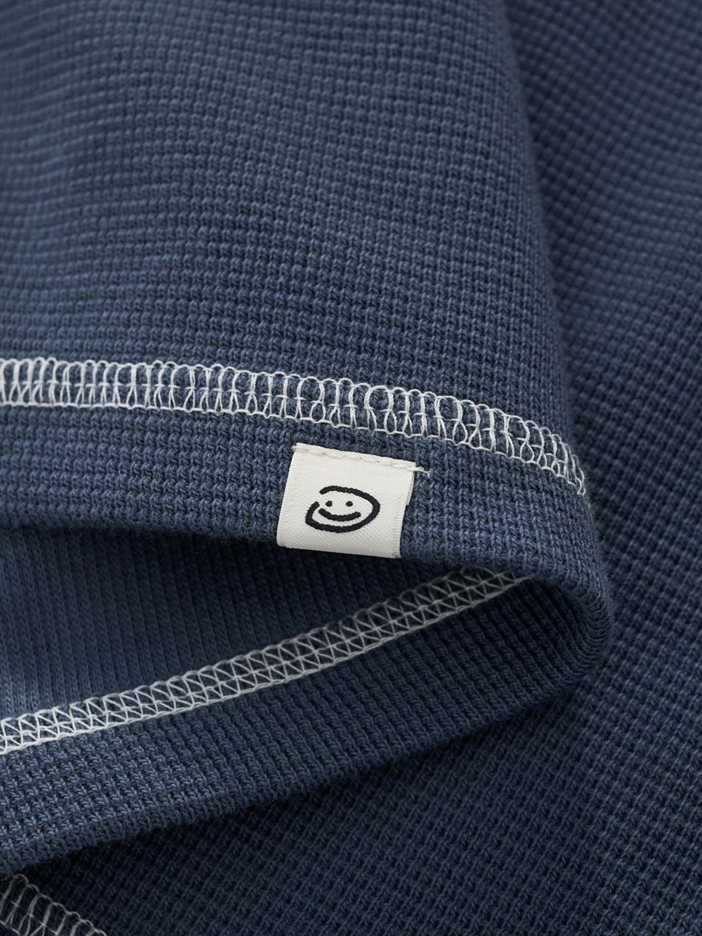 SMILEY WAFFLE LONG SLEEVE TEE - NAVY BLUE-Fineriform