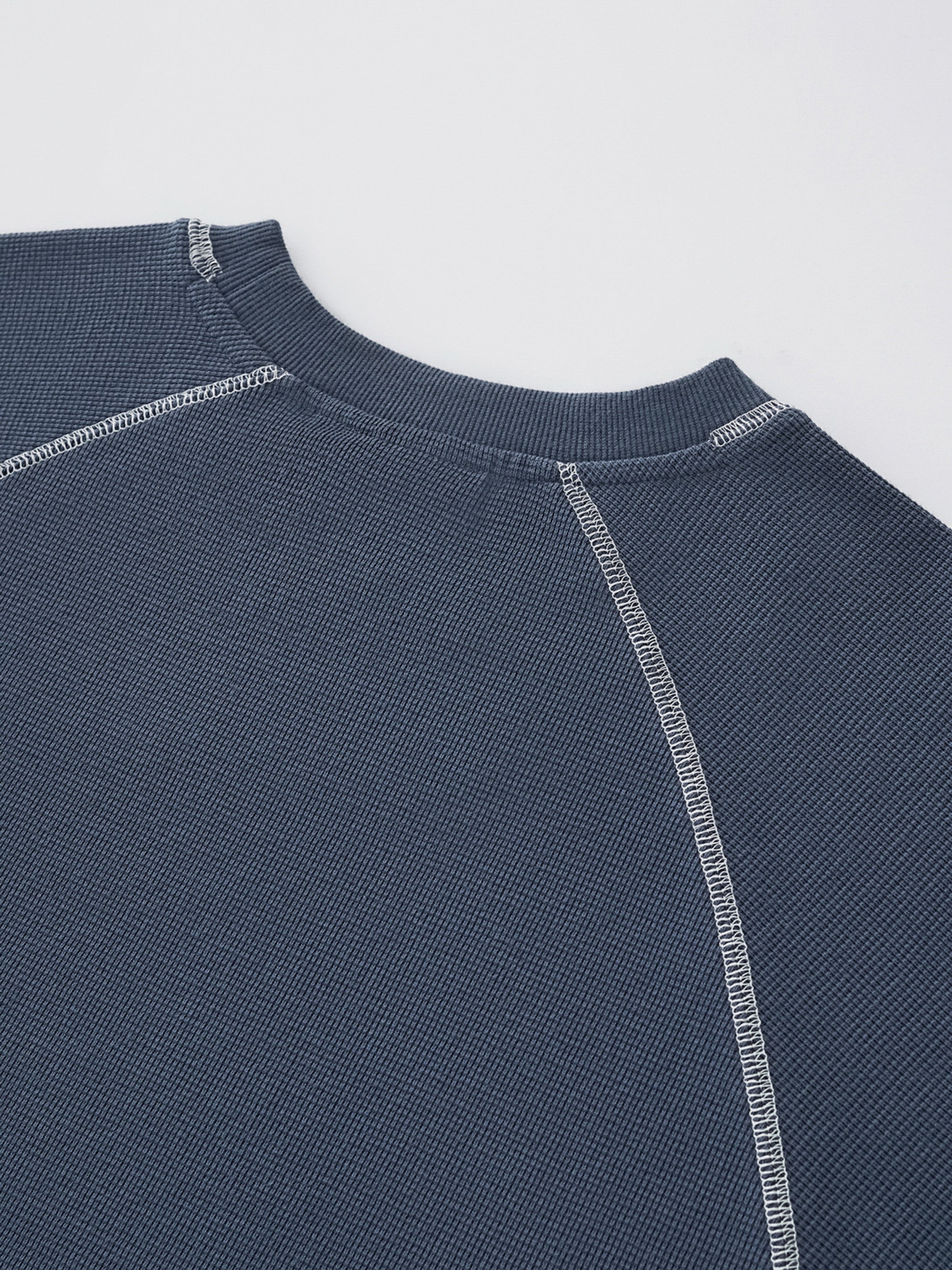 SMILEY WAFFLE LONG SLEEVE TEE - NAVY BLUE-Fineriform