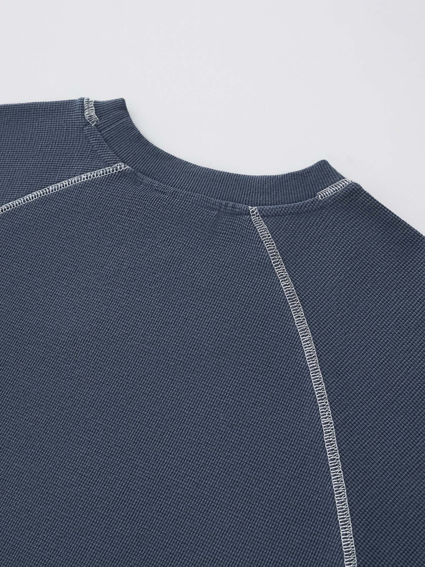 SMILEY WAFFLE LONG SLEEVE TEE - NAVY BLUE-Fineriform